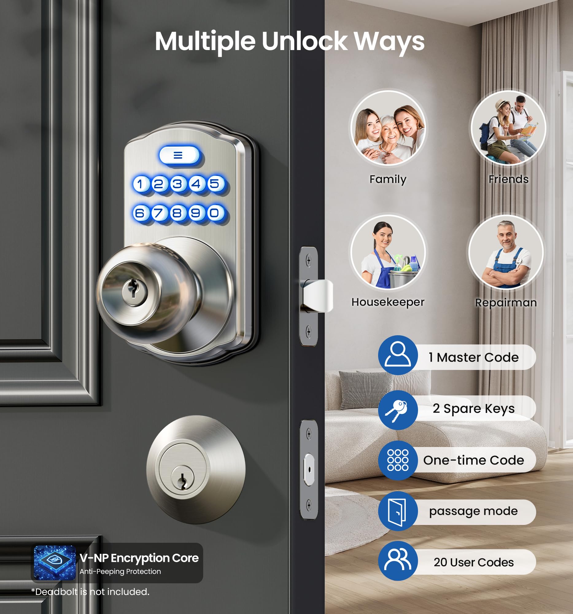 Veise keyless door lock side profile highlights a compact footprint for modern homes.