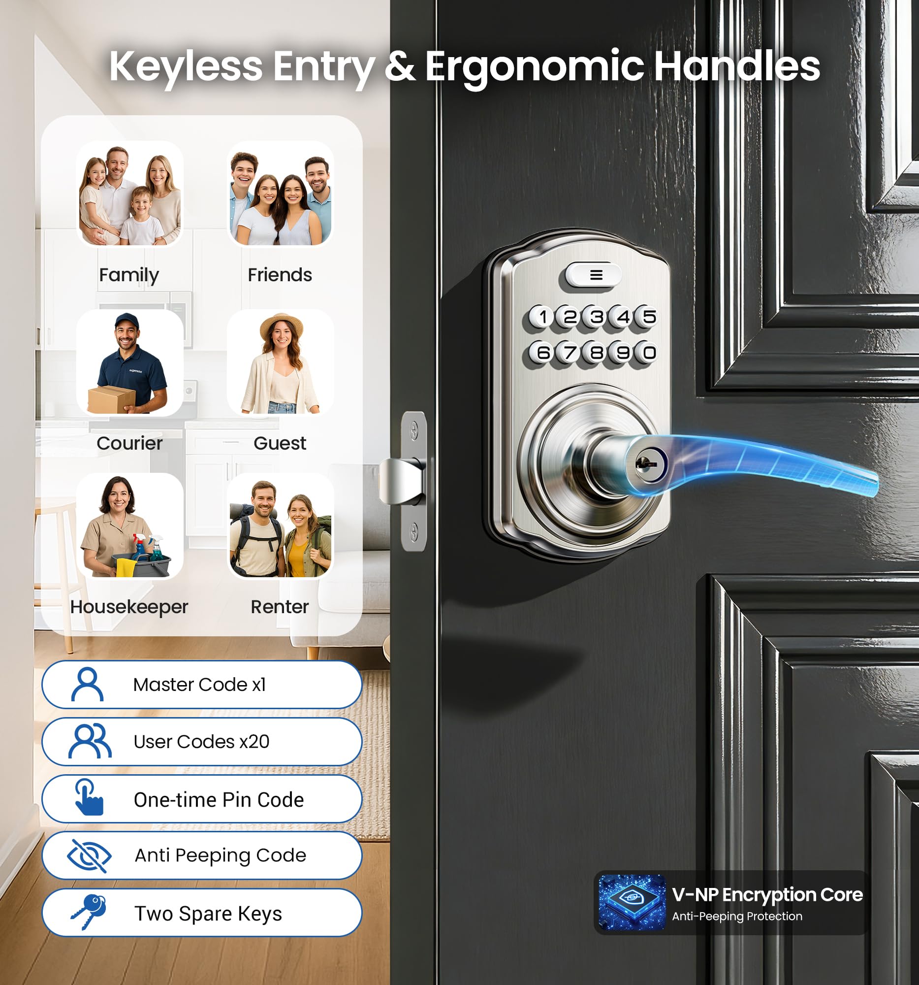 Veise keypad with backlit keypad supports code entry in low light.