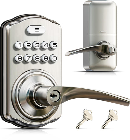 Veise keypad door lock with handle enables keyless entry for front doors.