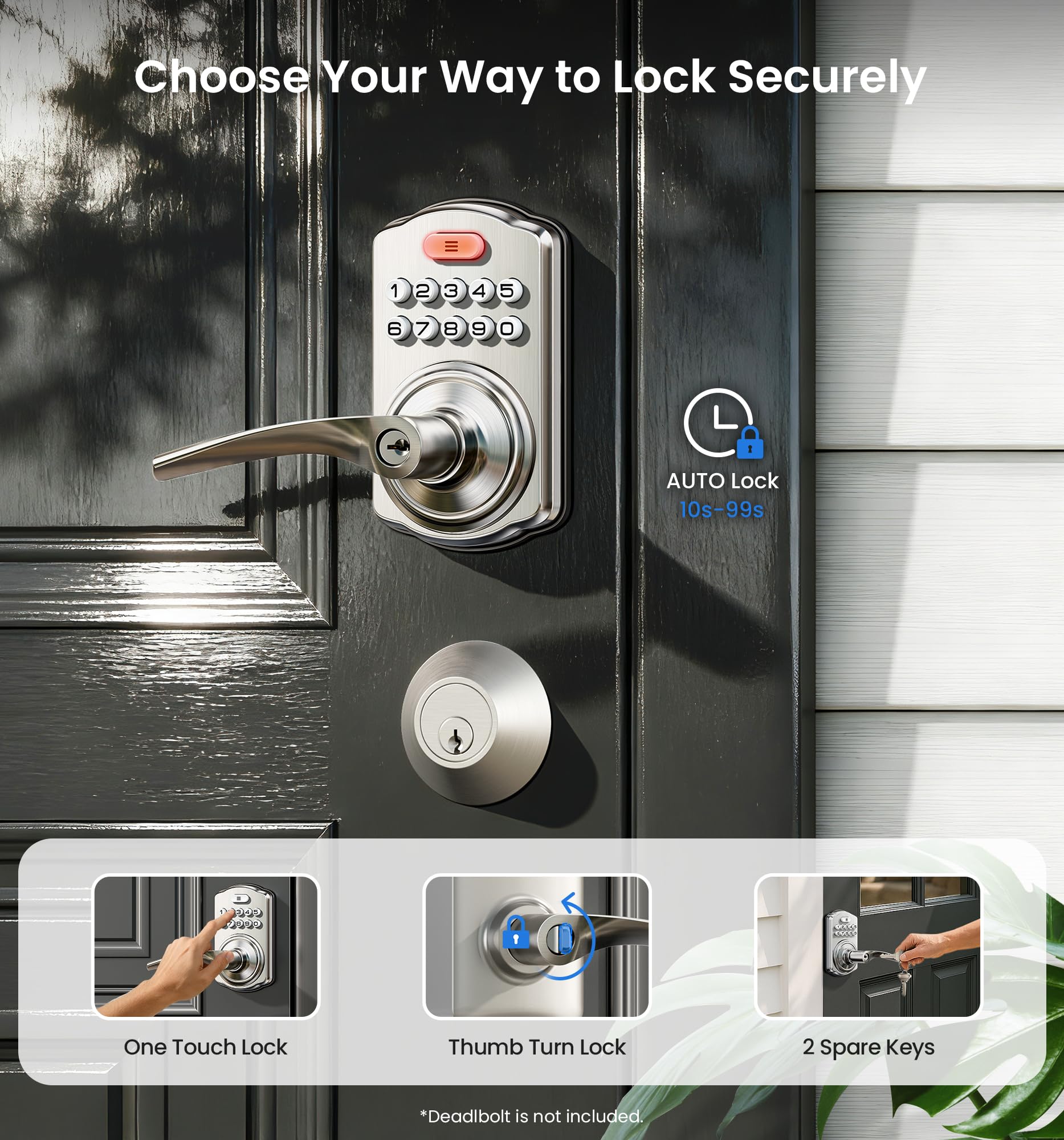 Veise lock with interior thumbturn offers quick privacy from inside.