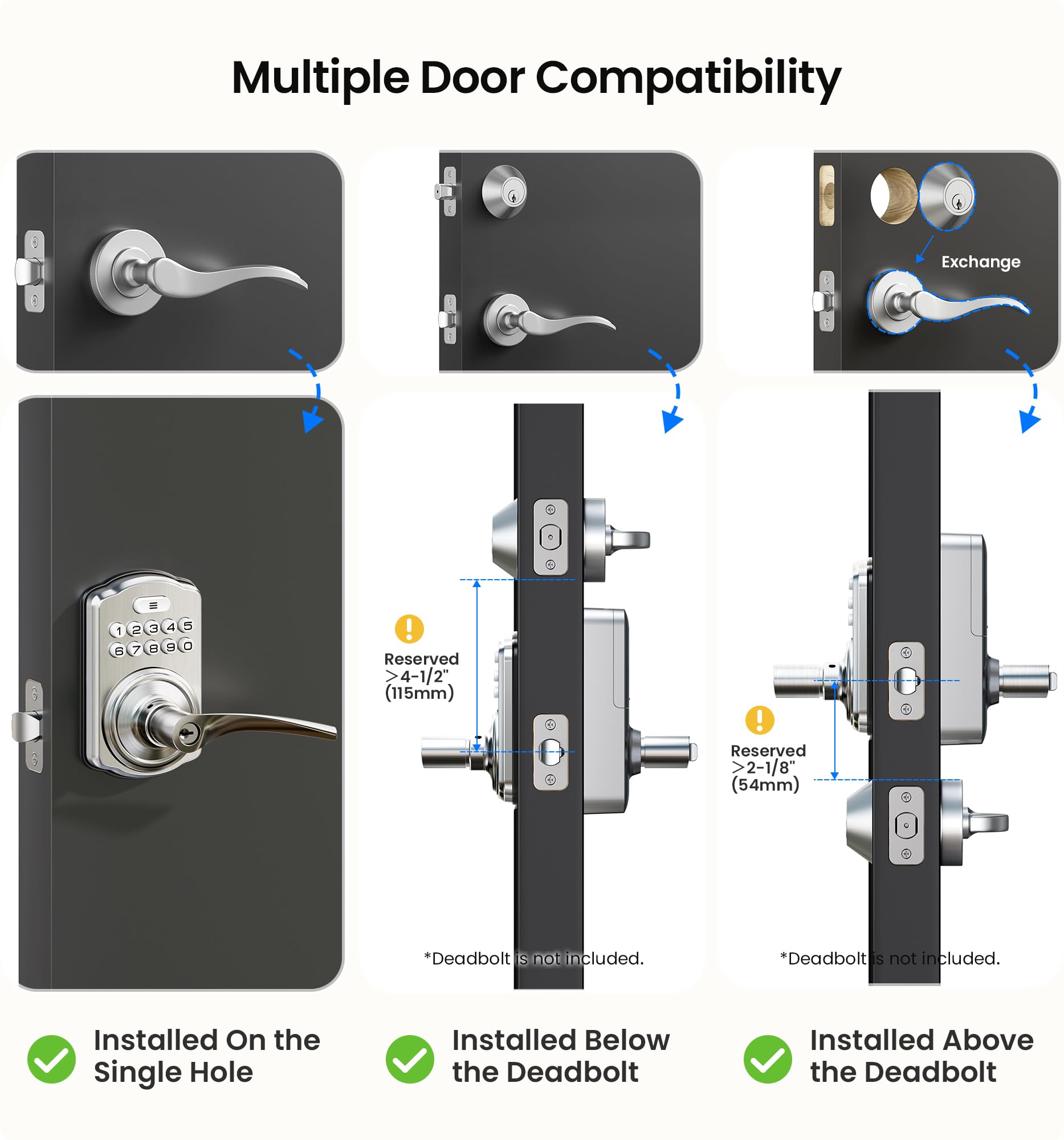 Veise lock with soft-glow keypad offers quiet operation at night.