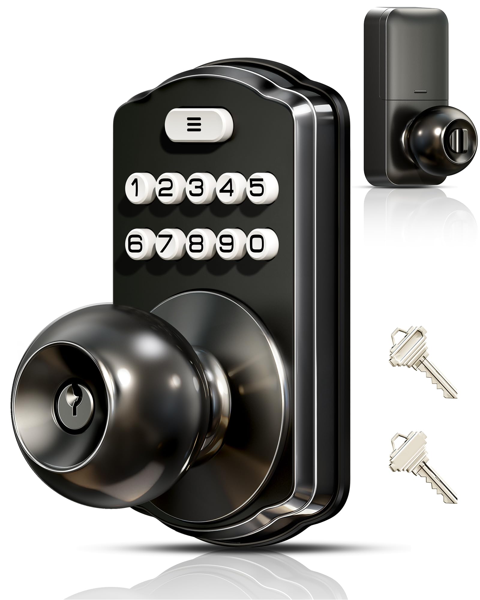 Veise keypad door lock on the front door with handle for easy keyless entry.