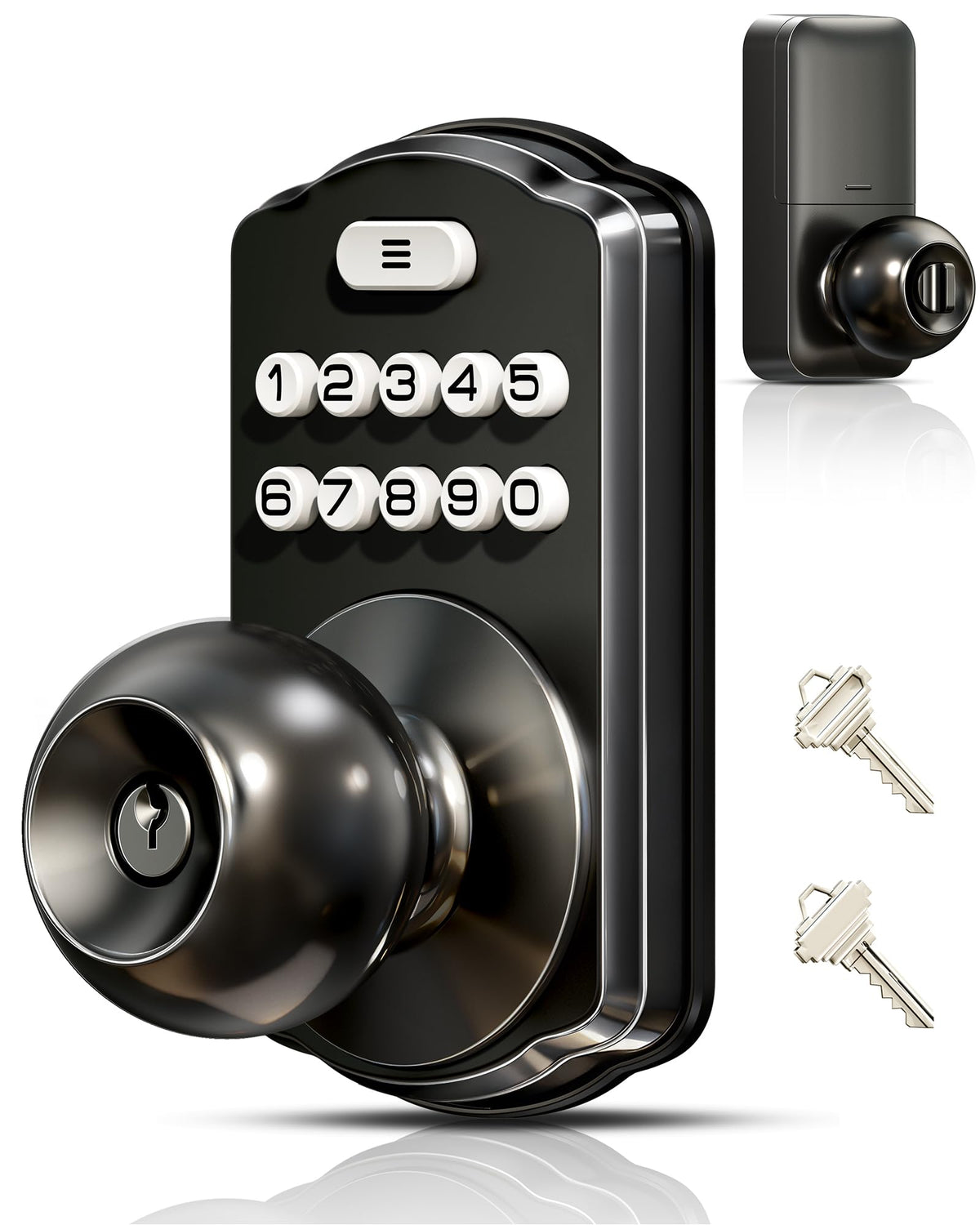 Veise keypad door lock on the front door with handle for easy keyless entry.