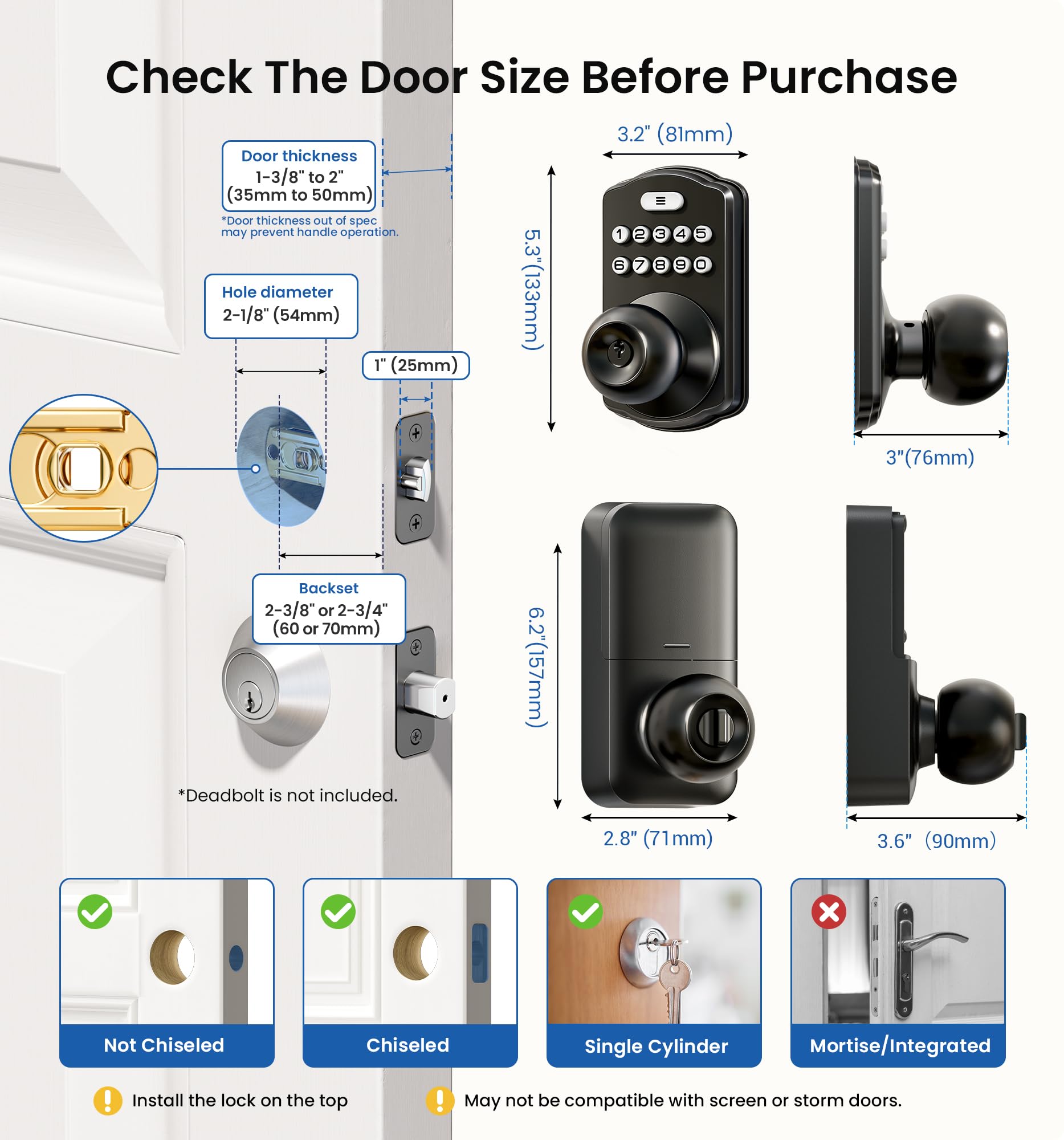 Inside thumb turn on Veise keypad lock for quick manual locking.