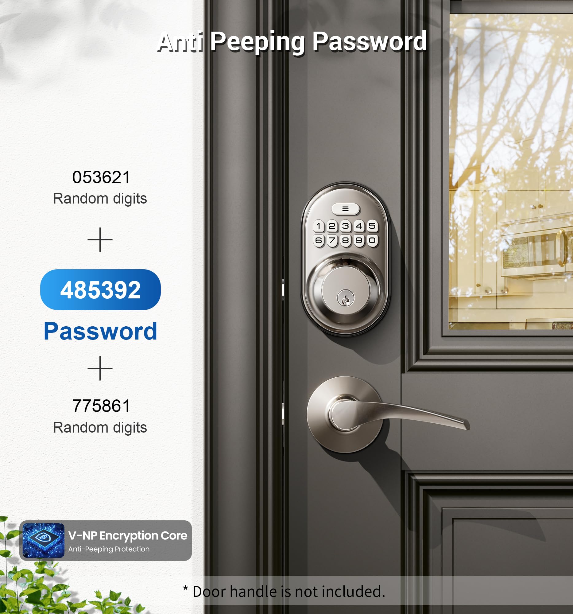 Veise satin-nickel auto-lock function engaging after door closes.