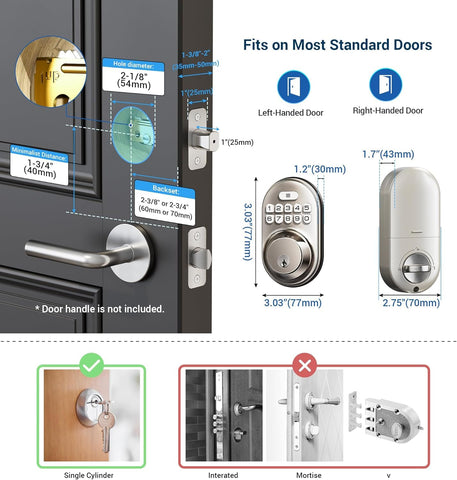Veise satin-nickel silent mode option reduces keypad noise.