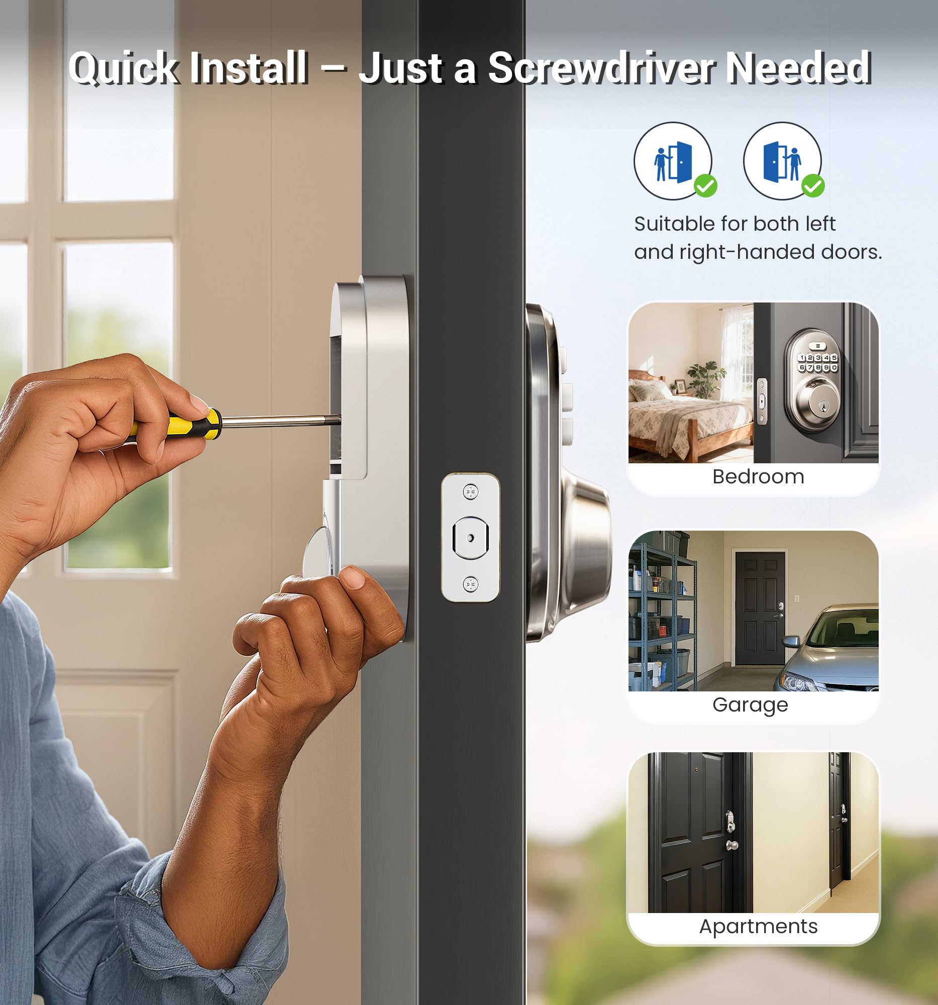 Veise satin-nickel vacation mode for controlled guest access.
