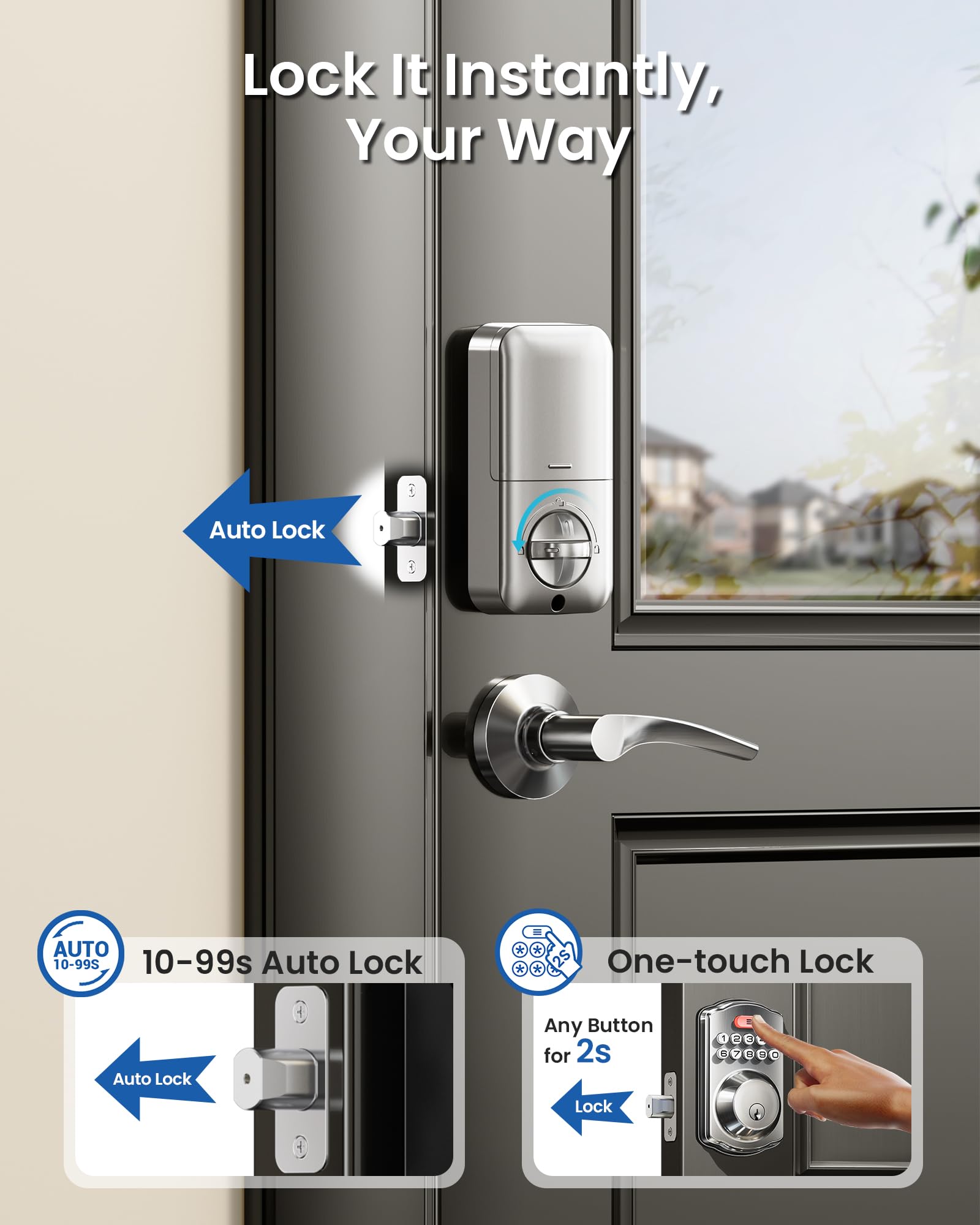 Veise lock with 10 failed-attempt lockout protects against unauthorized access.