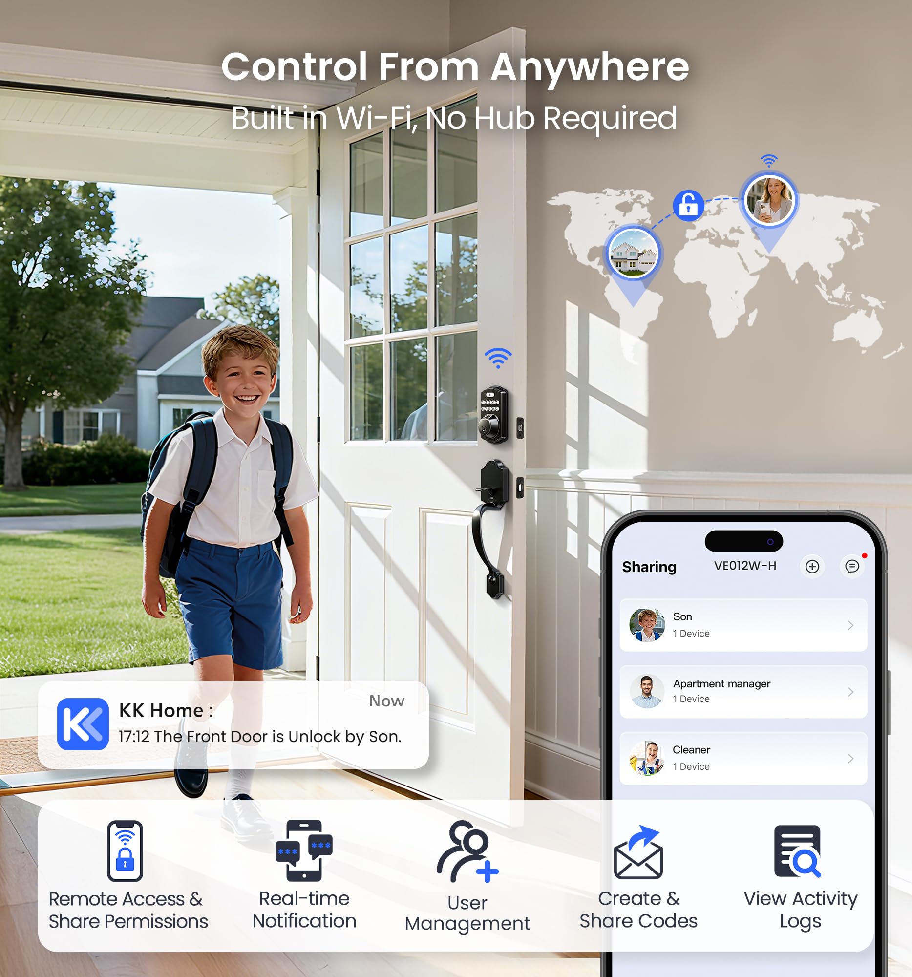 Veise VE012W built in Wi Fi module enables remote lock control
