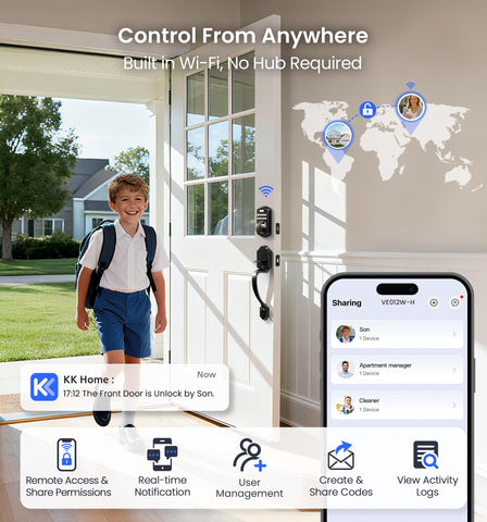 Veise VE012W built in Wi Fi module enables remote lock control