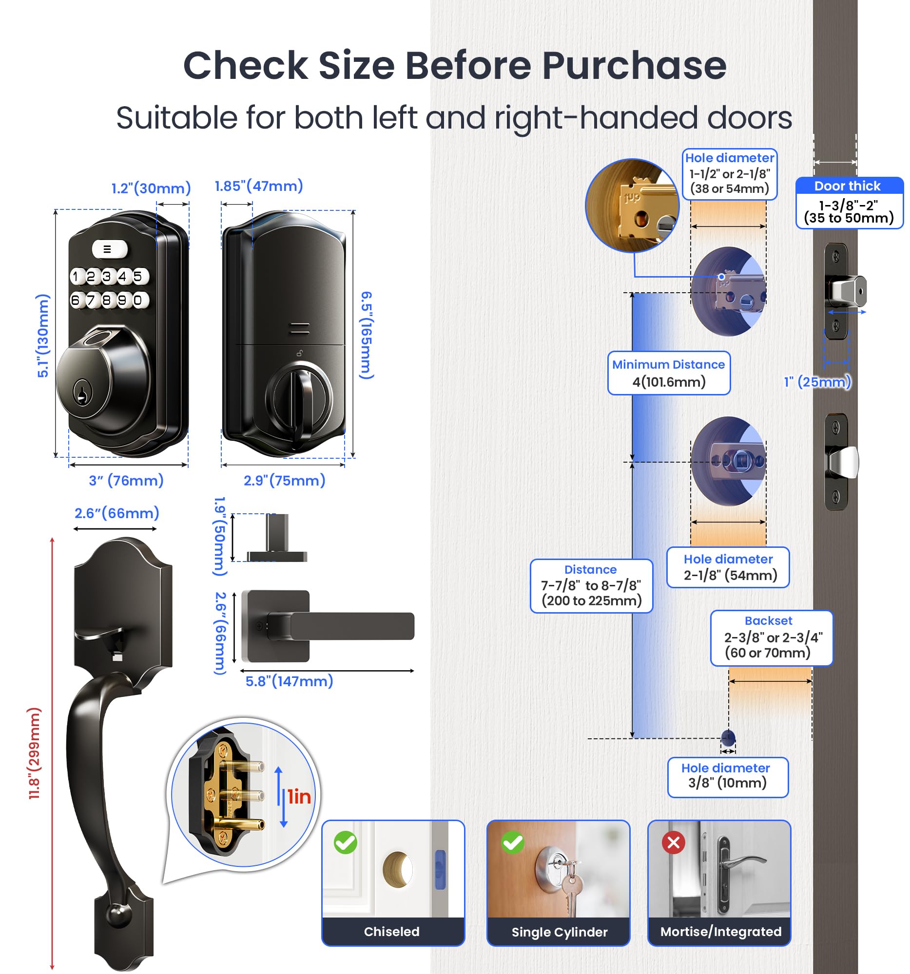 Veise VE012W easy install handle kit on standard doors