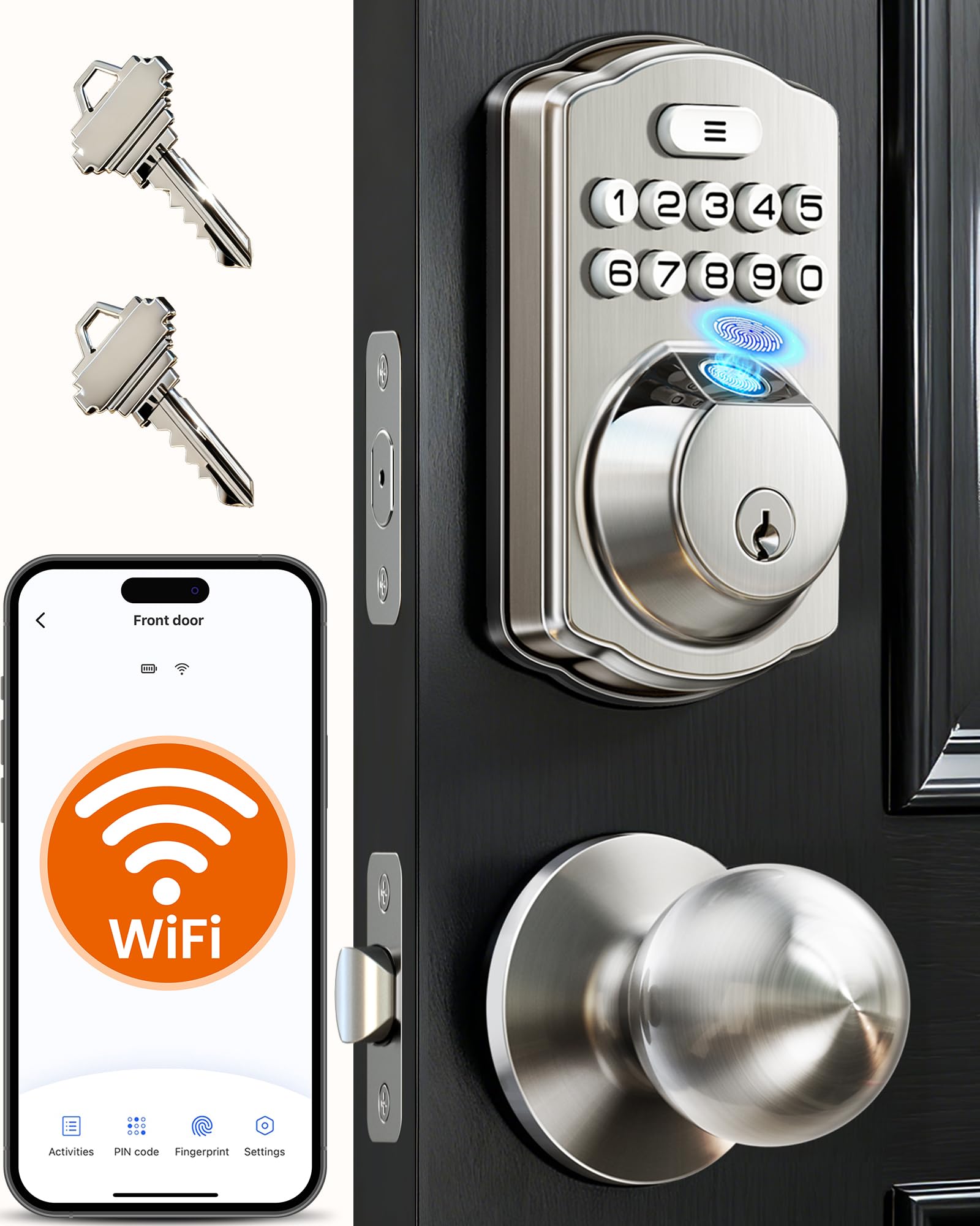 Veise VE012W-K built-in Wi‑Fi lock on front door with remote access capability