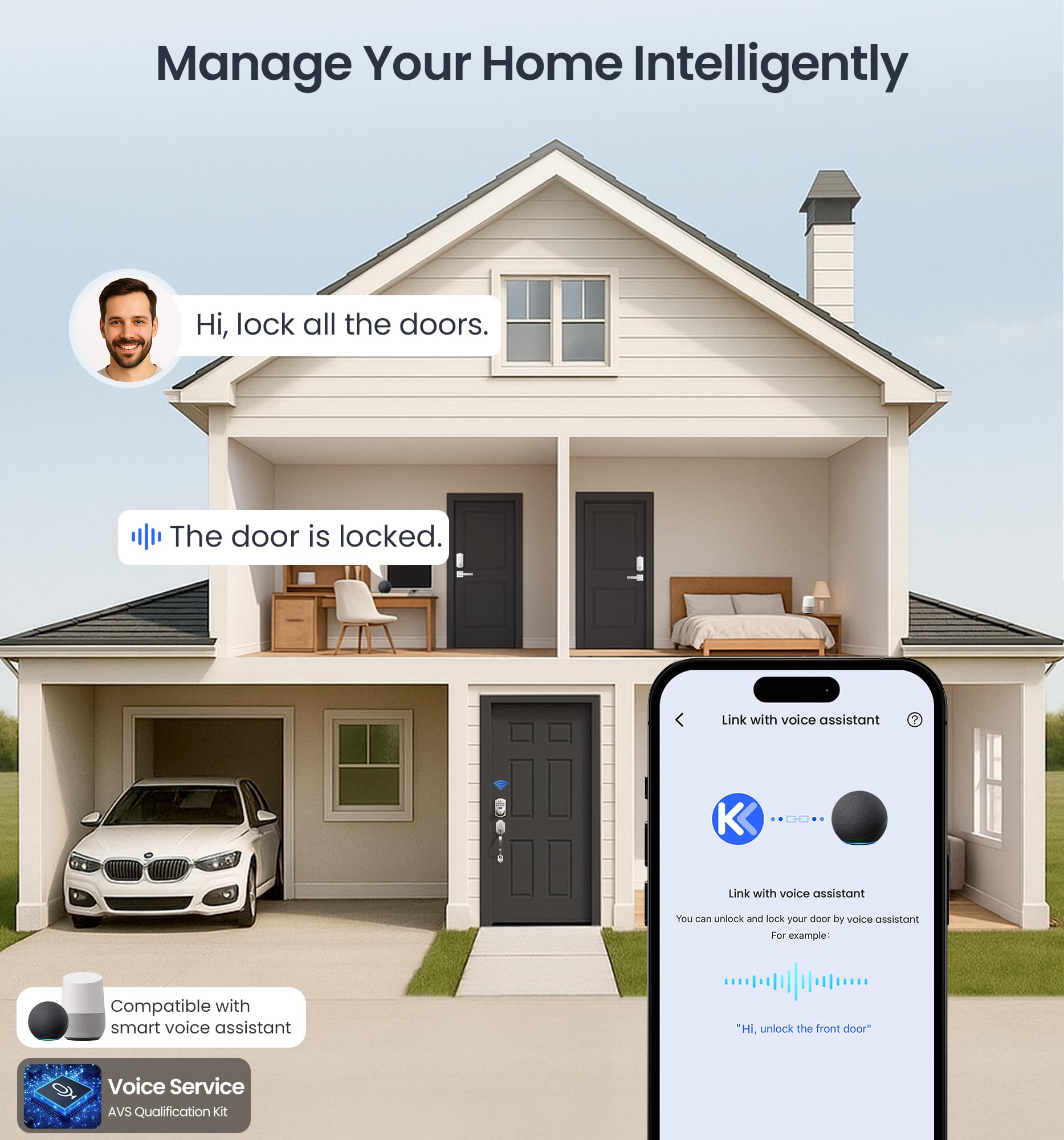 Veise VE012W compatible with Alexa and Google Assistant for hands-free control