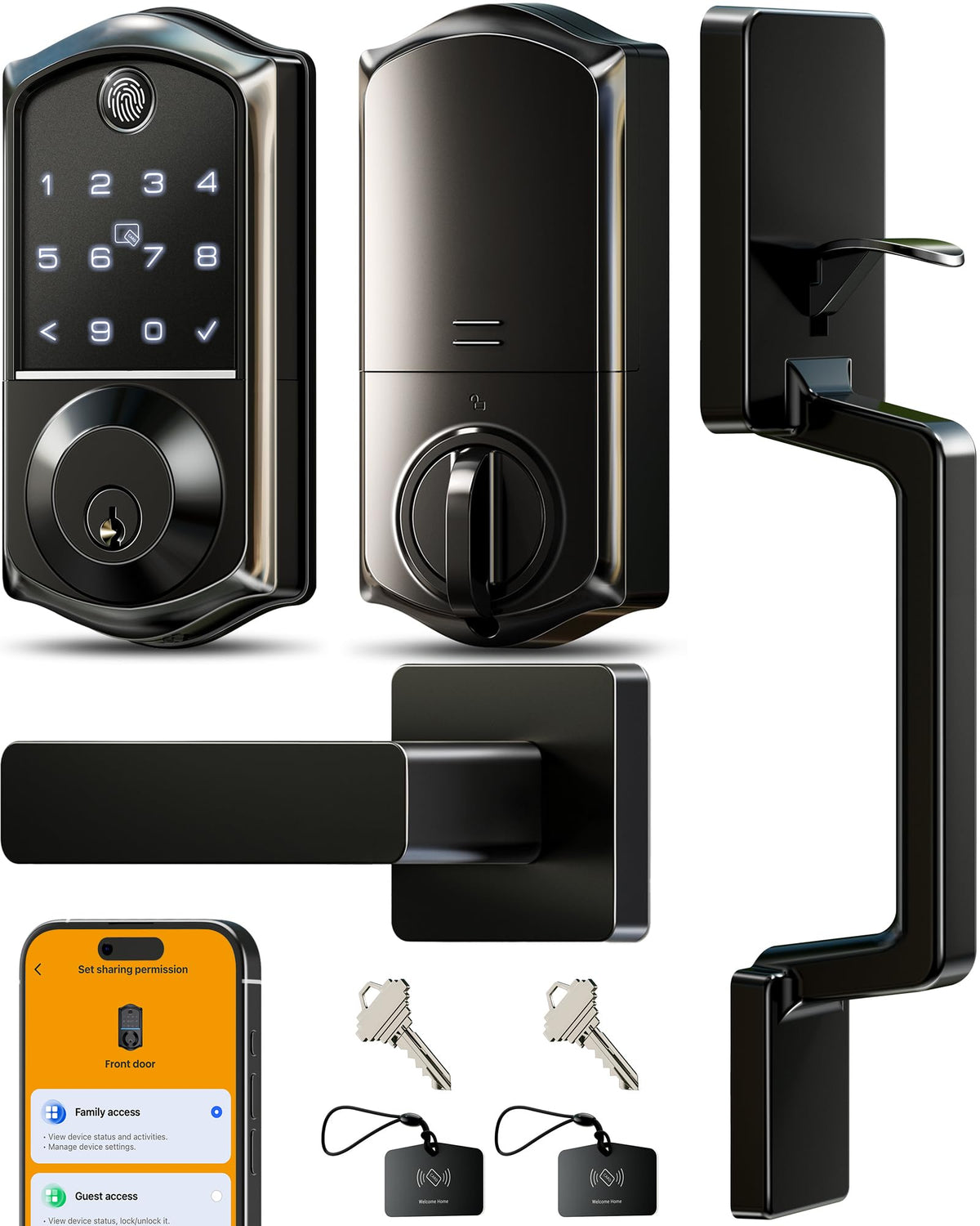 Veise VE017-D fingerprint front door lock set for quick, keyless entry.