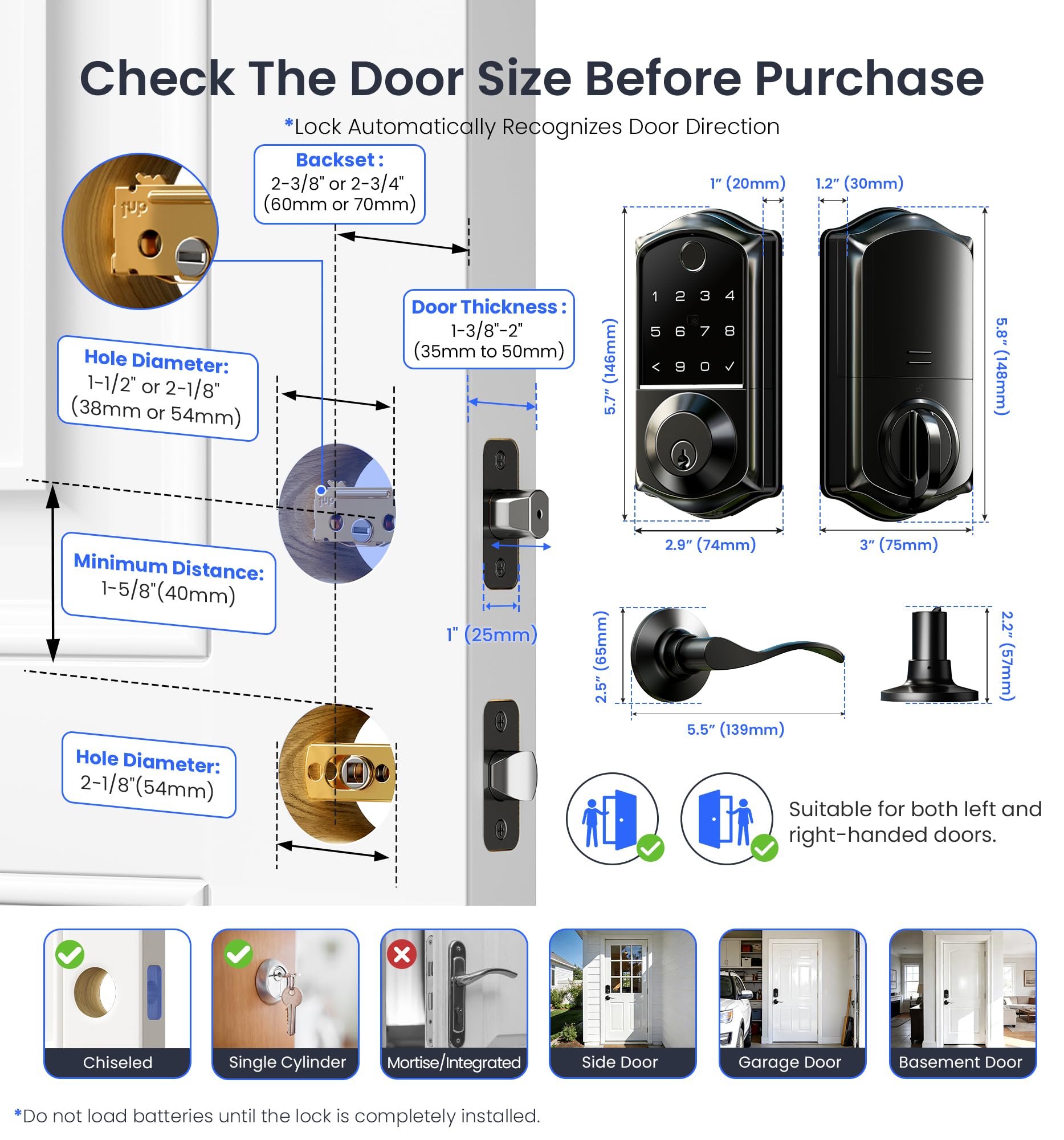 Veise VE017-L DIY installation on standard US doors in minutes.