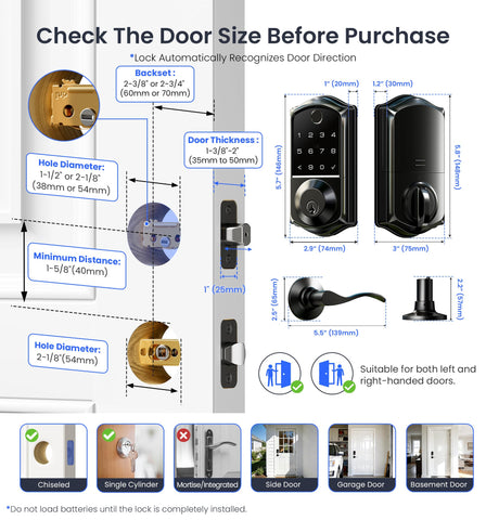 Veise VE017-L DIY installation on standard US doors in minutes.