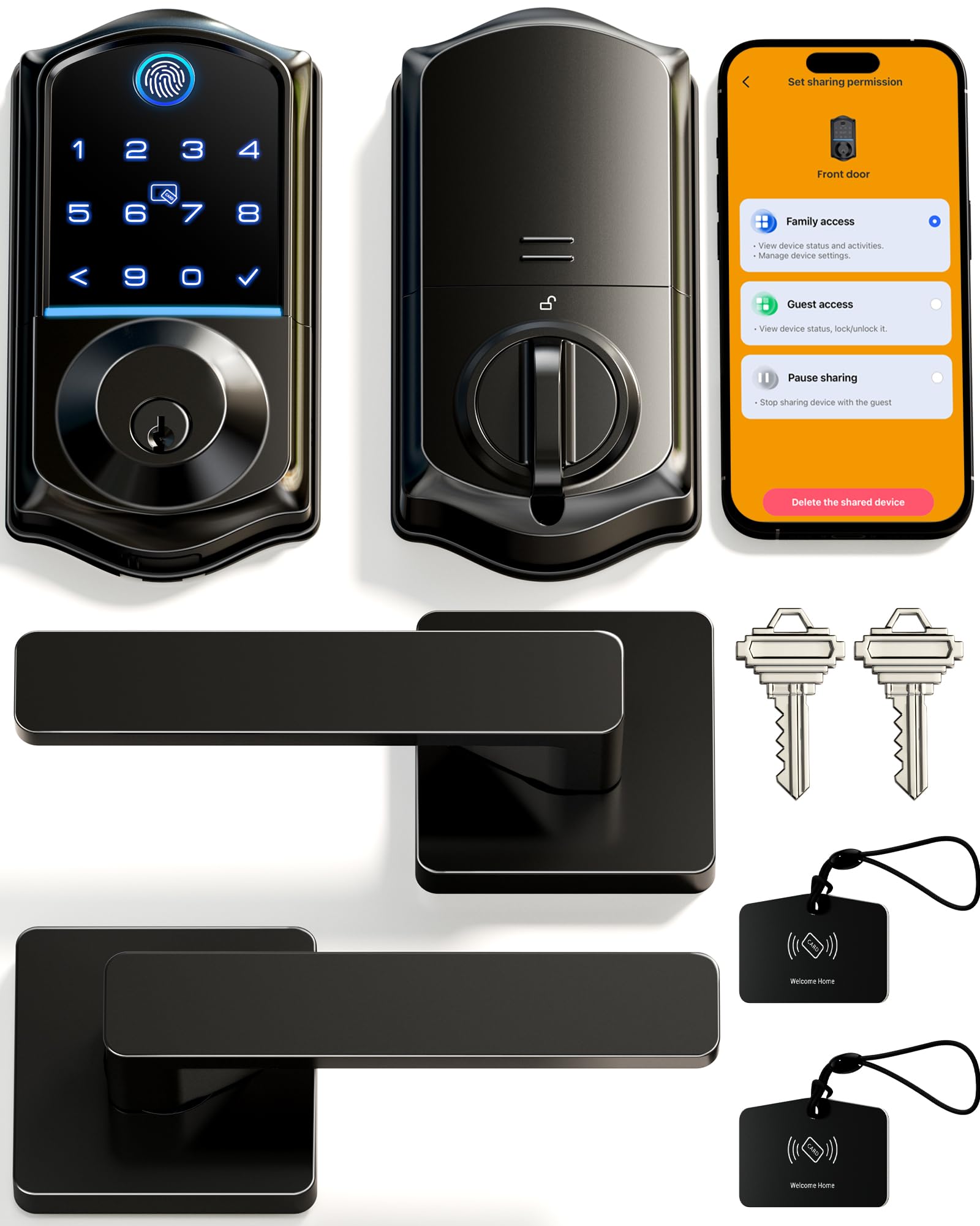 Veise VE017-B fingerprint lock on front door for fast, keyless entry.