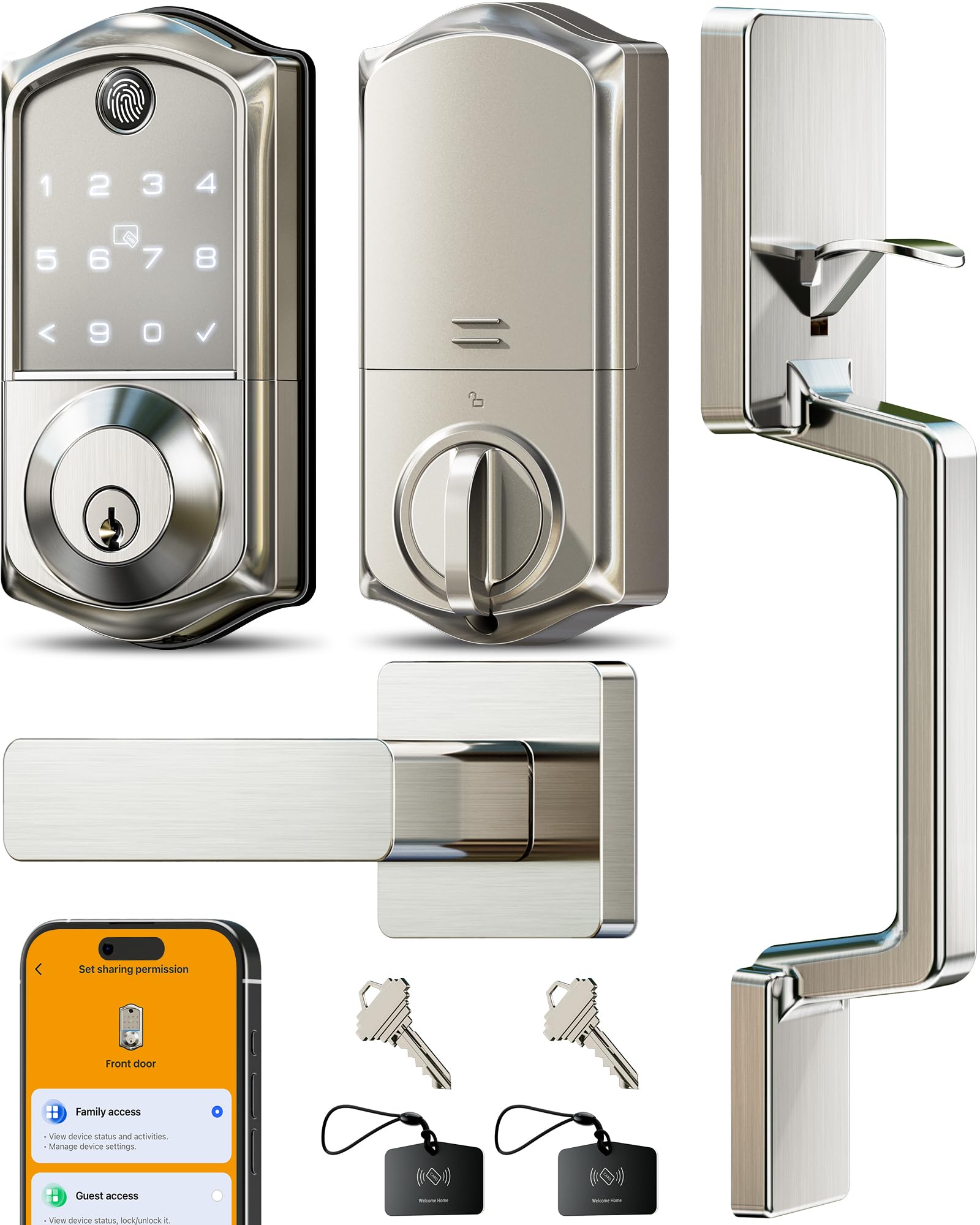 Veise VE017-D front door lock assembly with satin nickel finish for secure home access.