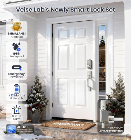 Veise VE017-D touchscreen keypad and lever handle for intuitive use.