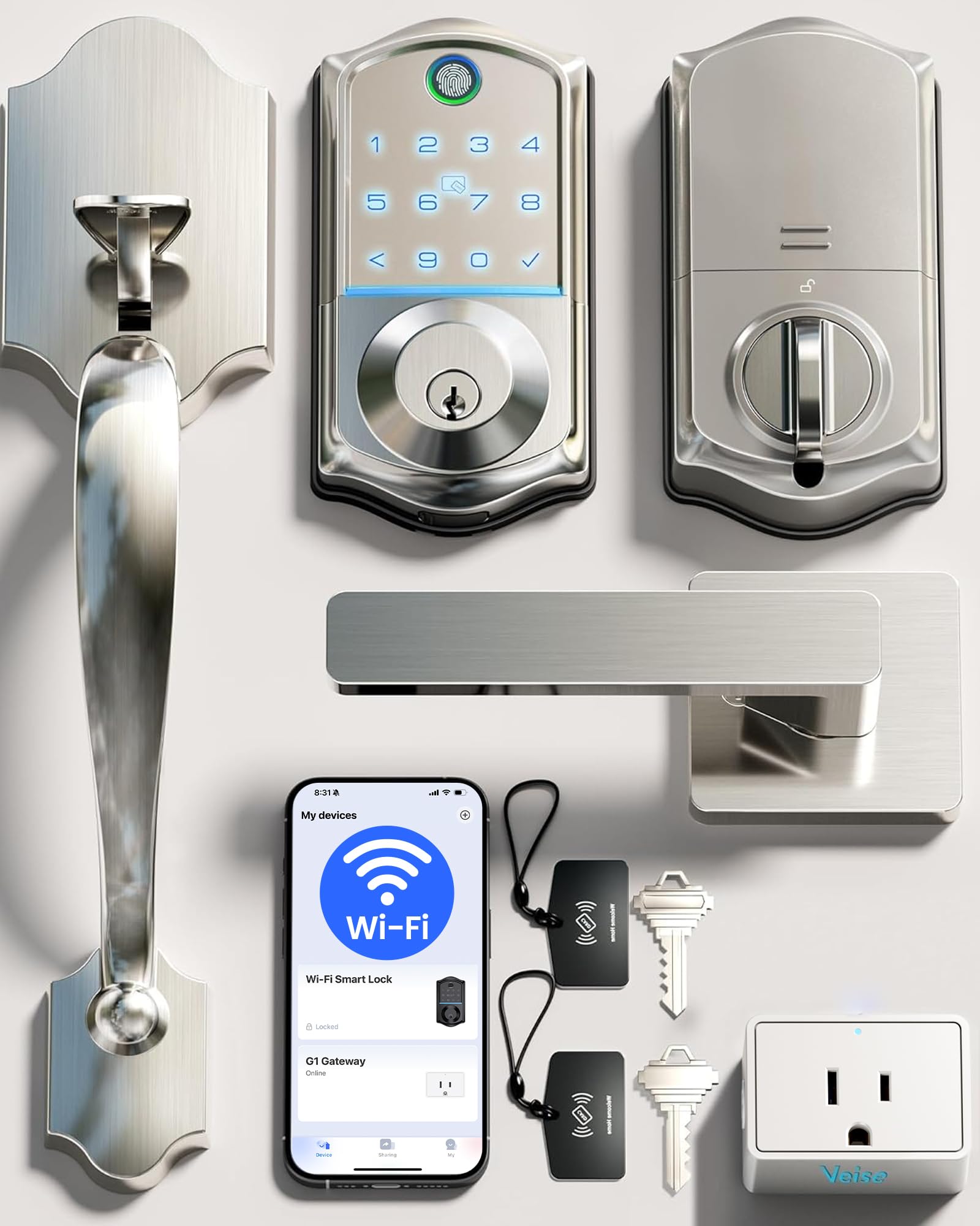 Veise VE017G-H front view with satin nickel and keypad for easy access