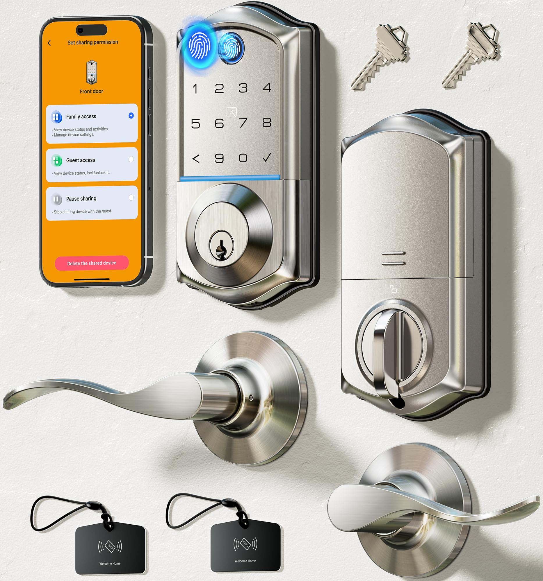 Veise VE017-L fingerprint lock mounted on a front door for quick, keyless access