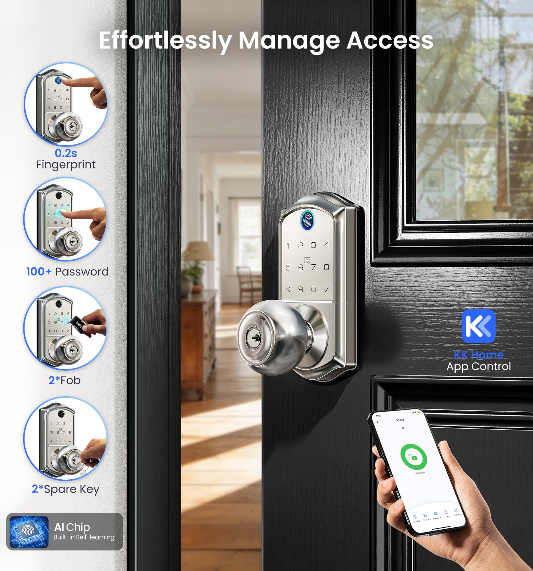 Veise VE018 app control interface for remote door access anywhere.
