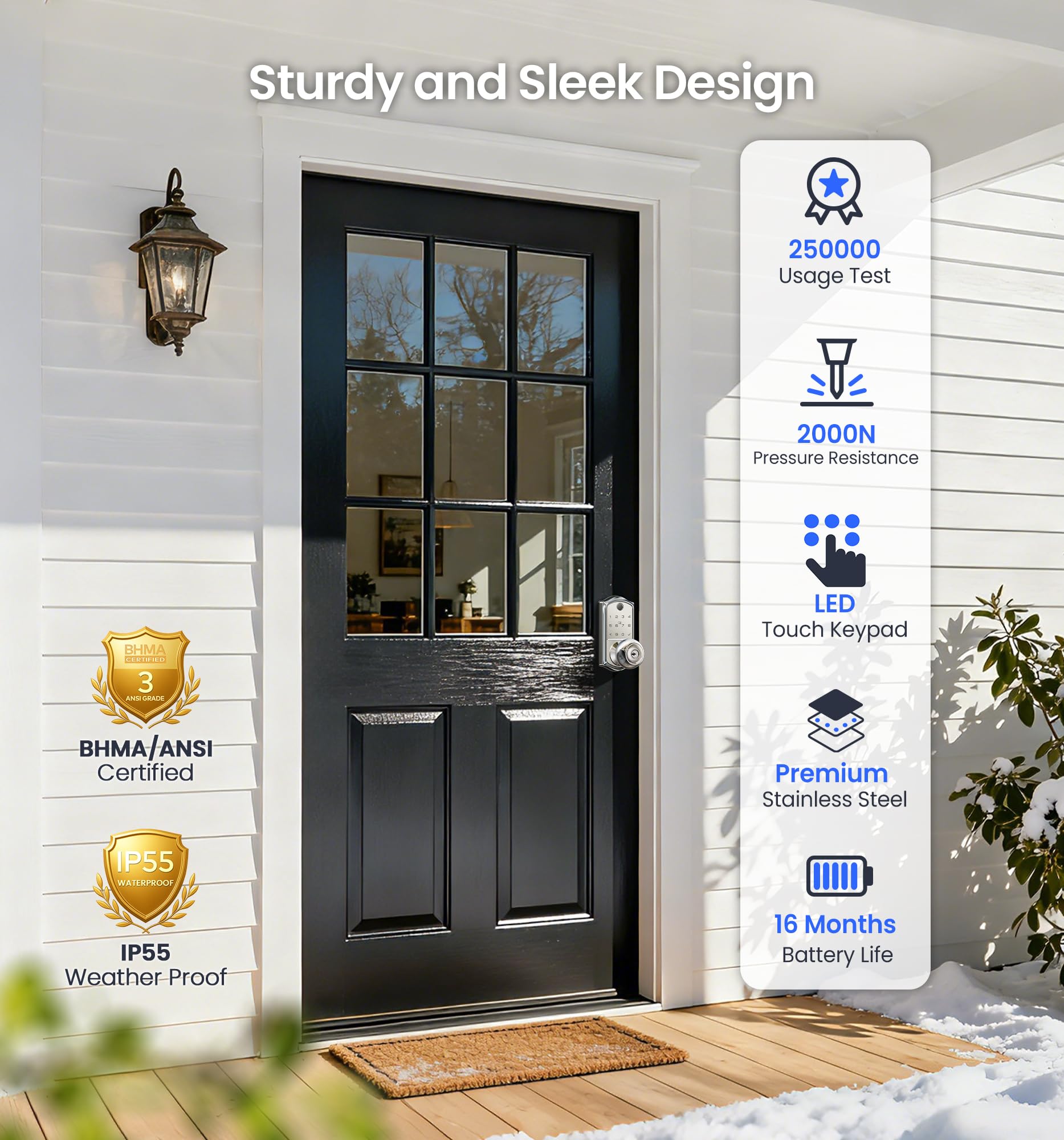 Veise VE018 auto lock feature shown for hands-free security.