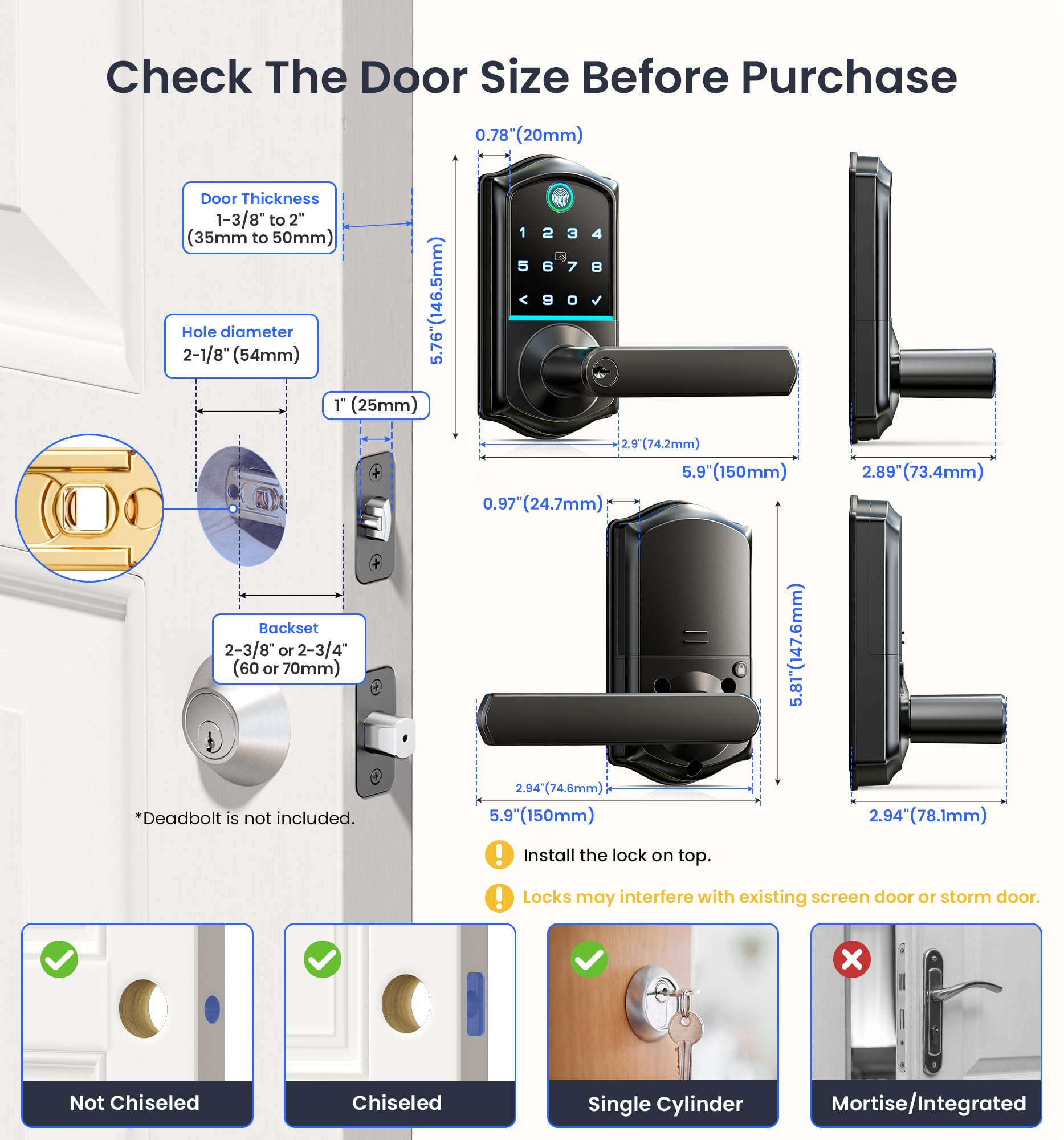 Veise VE019 easy DIY installation on common doors