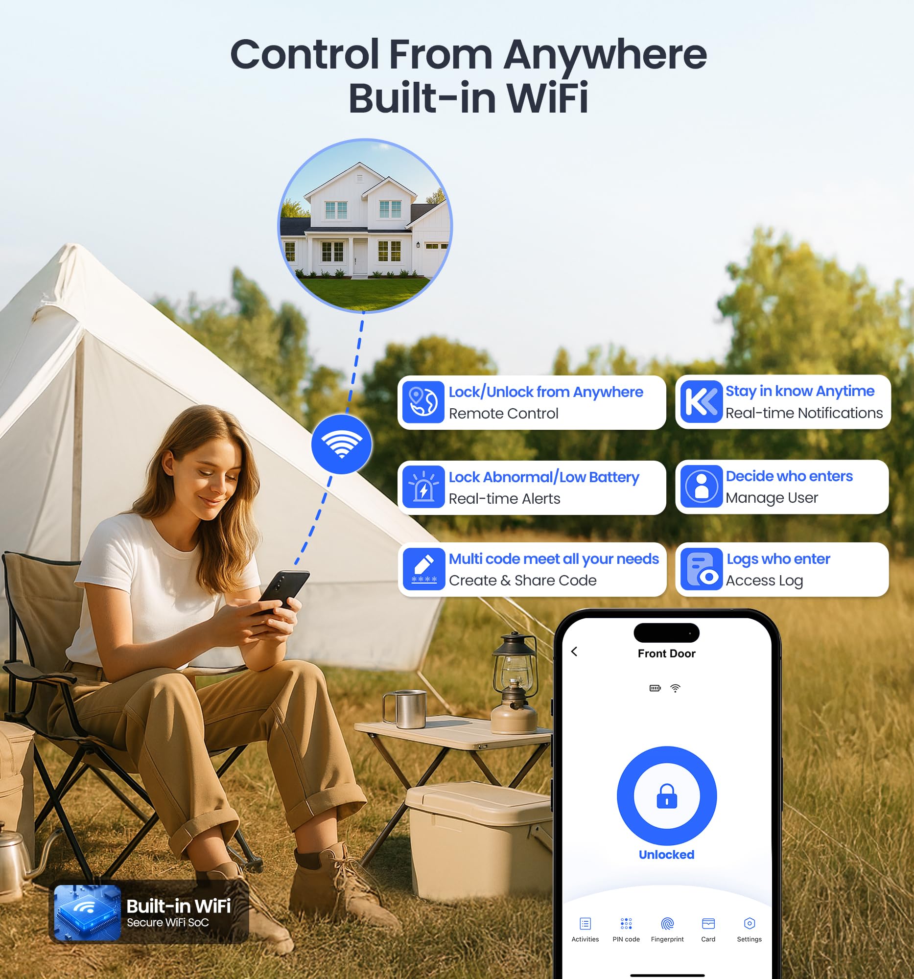 Veise VE027-L app control dashboard for remote lock status