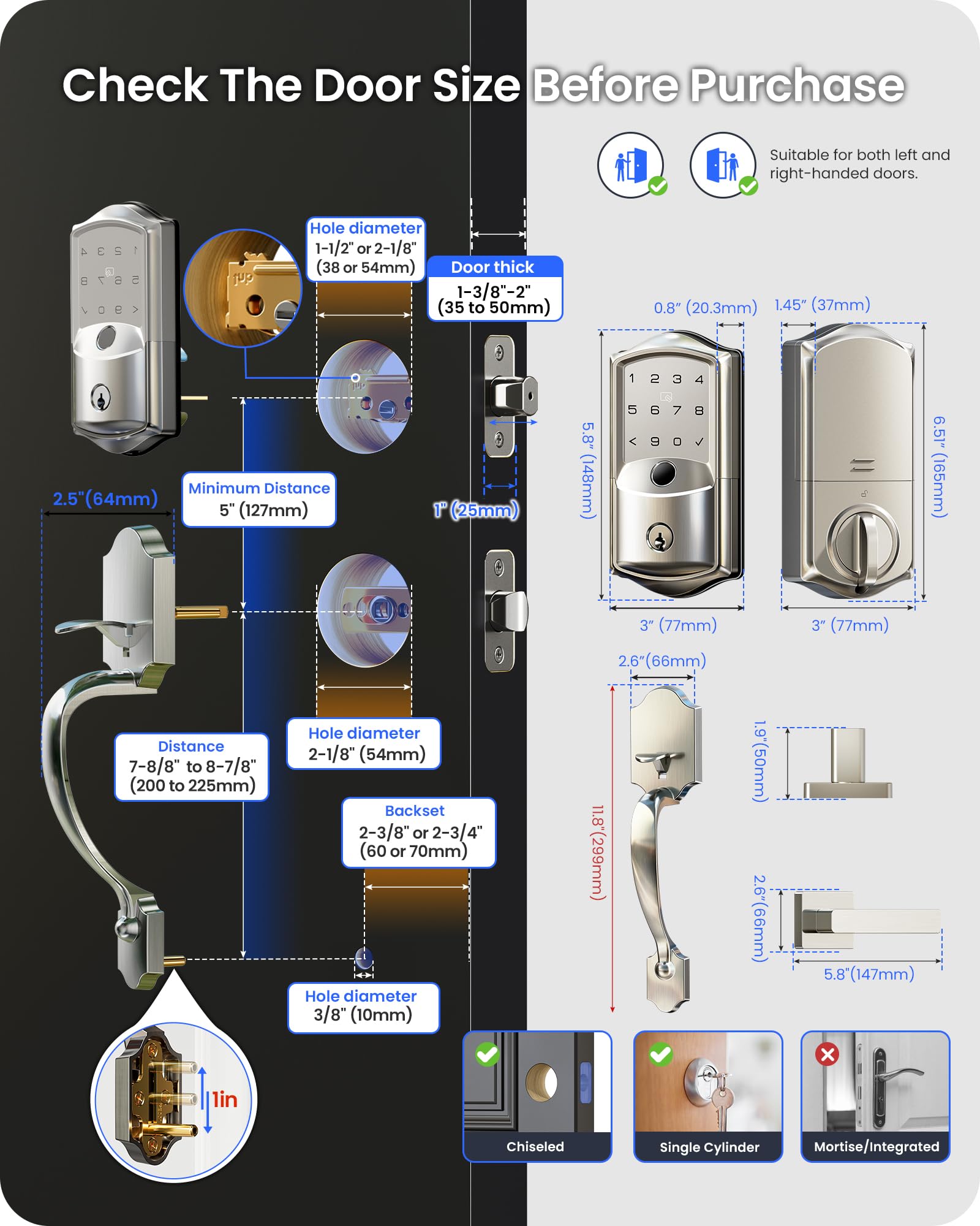 Veise VE027-H quick 15-minute installation for most US doors.