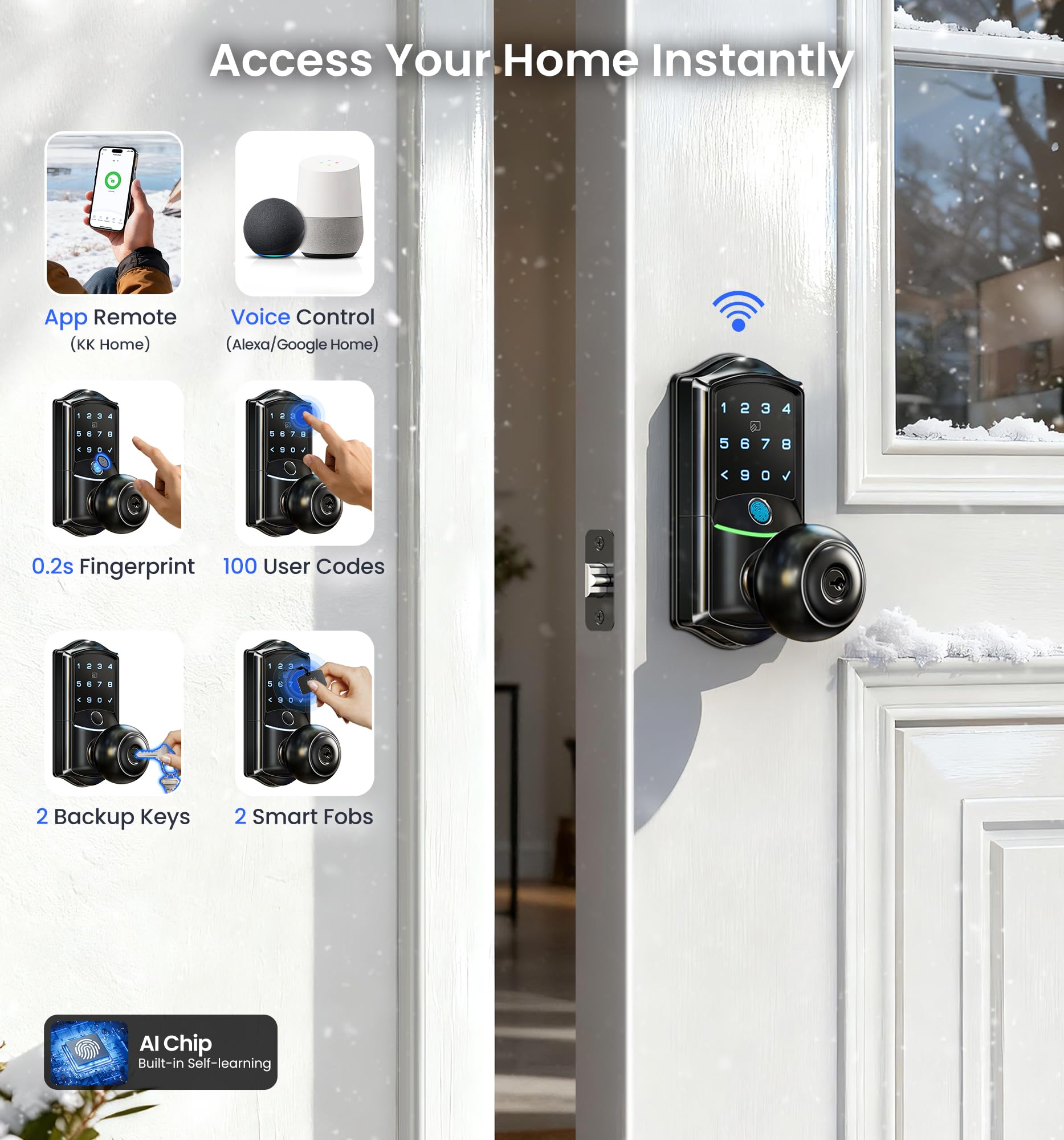 Veise VE028 fingerprint entry showing fast unlock and secure access