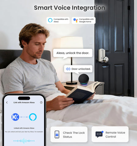 Veise VE028 voice control with Alexa/Google for hands-free entry.