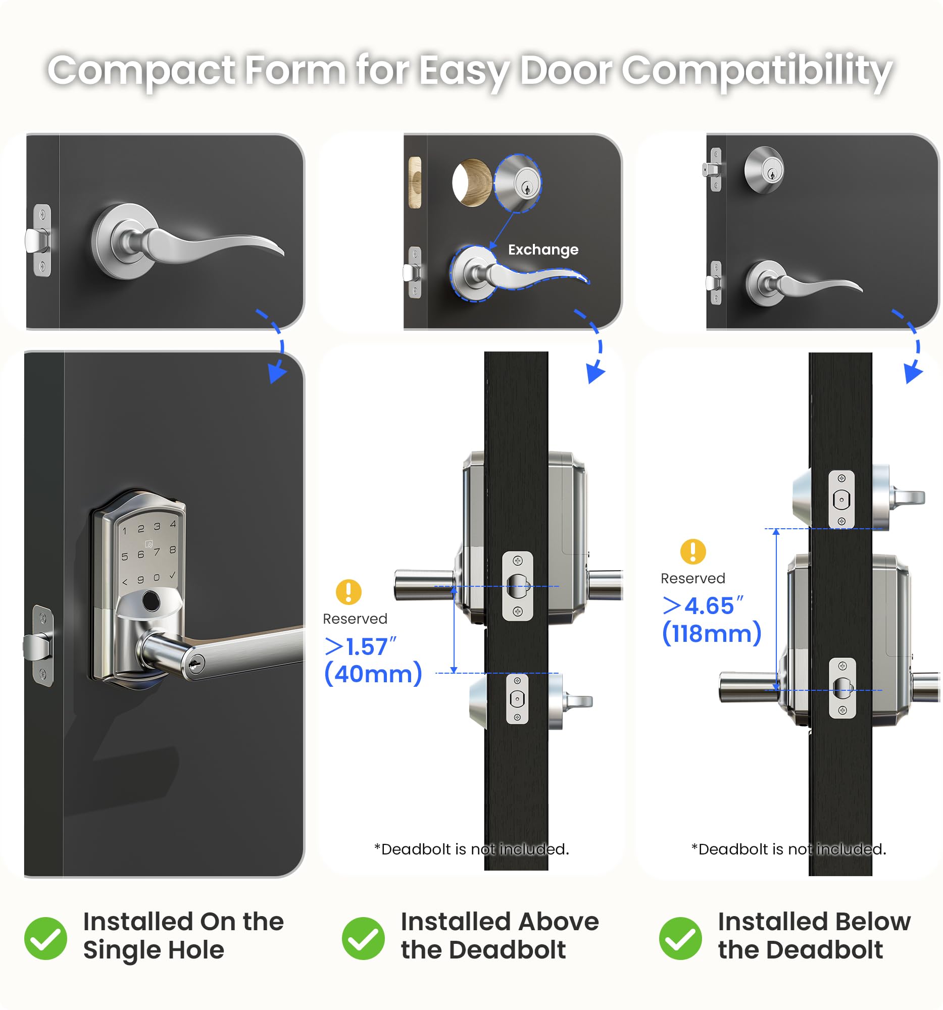 Veise VE029 DIY installation fits standard doors in minutes.