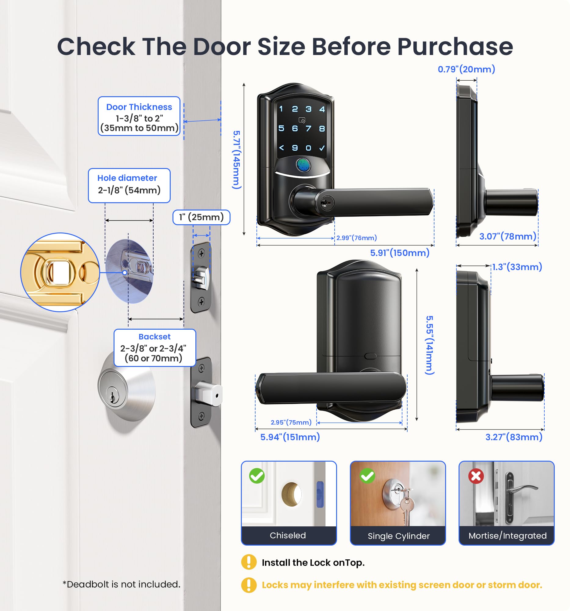 Veise VE029 quick 15-minute installation on standard doors.