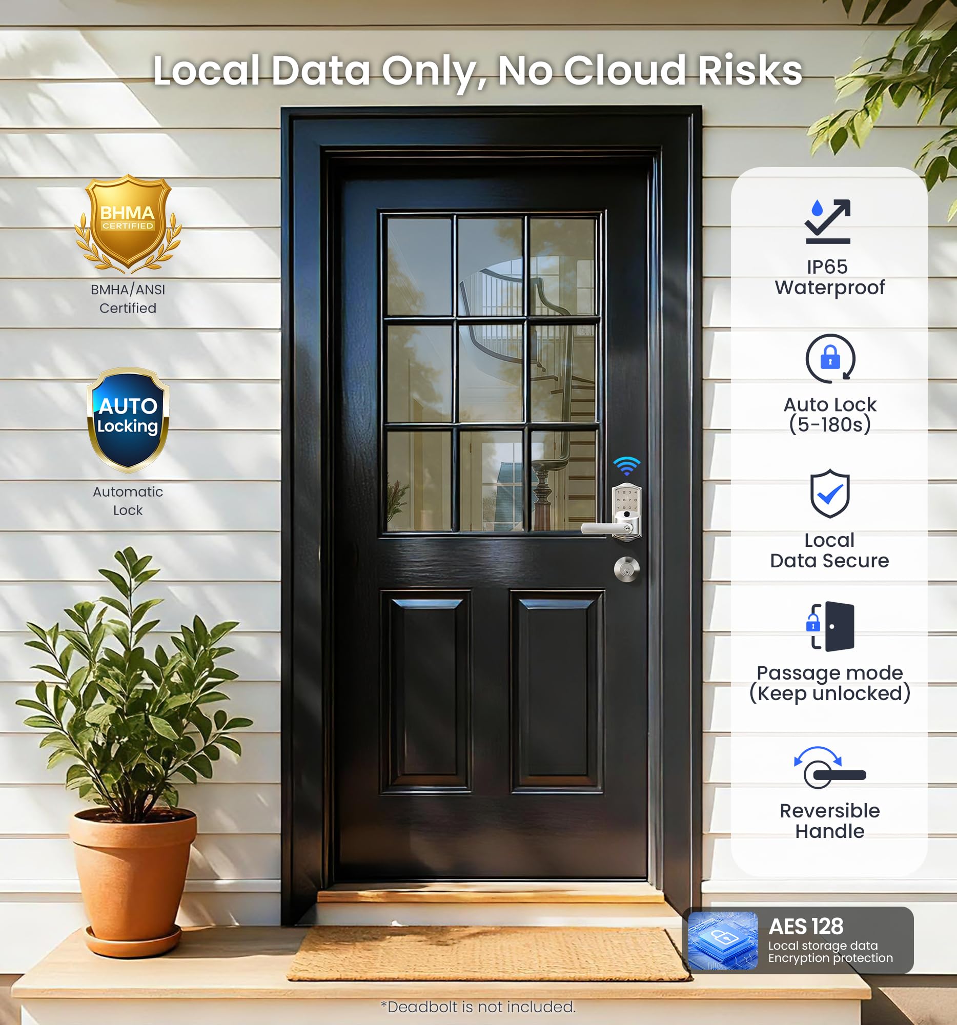 Veise VE029 voice control with Alexa and Google for hands-free entry.