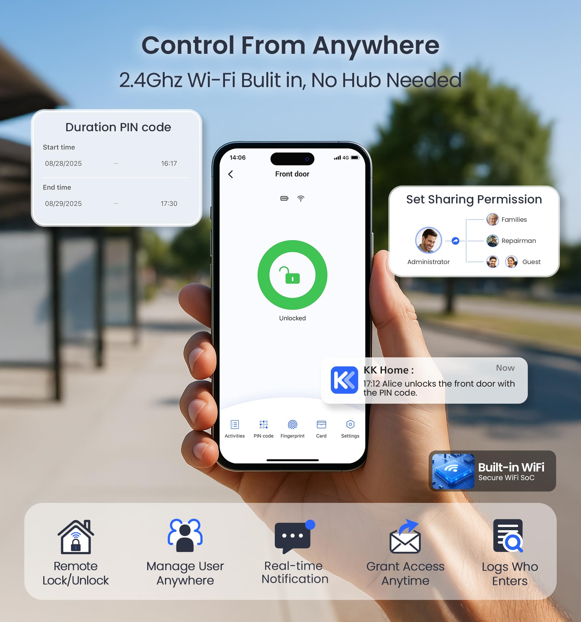 Veise VE029 remote app control allows keyless access anywhere.
