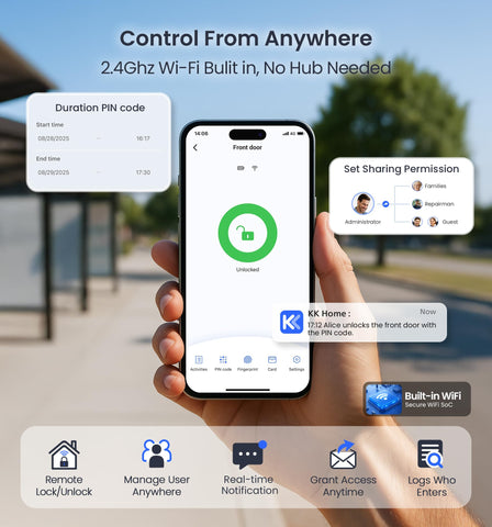 Veise VE029 remote app control allows keyless access anywhere.