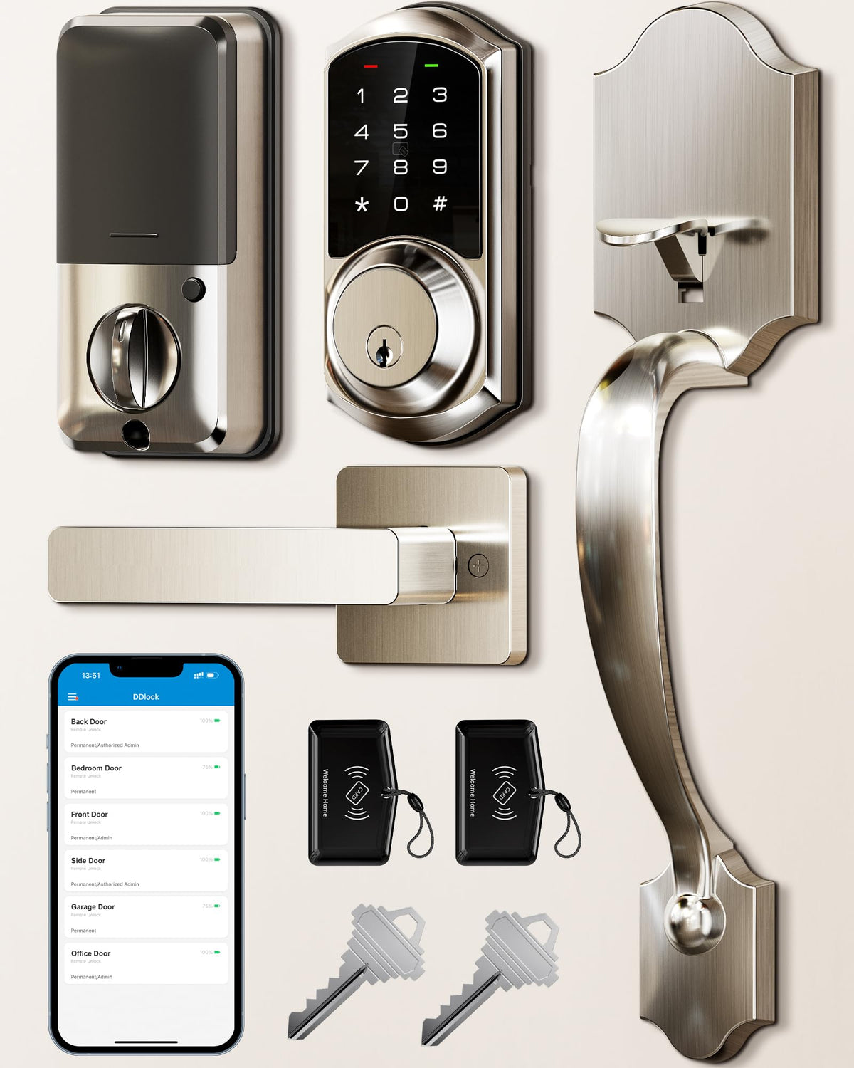 Veise VE06-H smart lock closeup with satin nickel finish for secure entry
