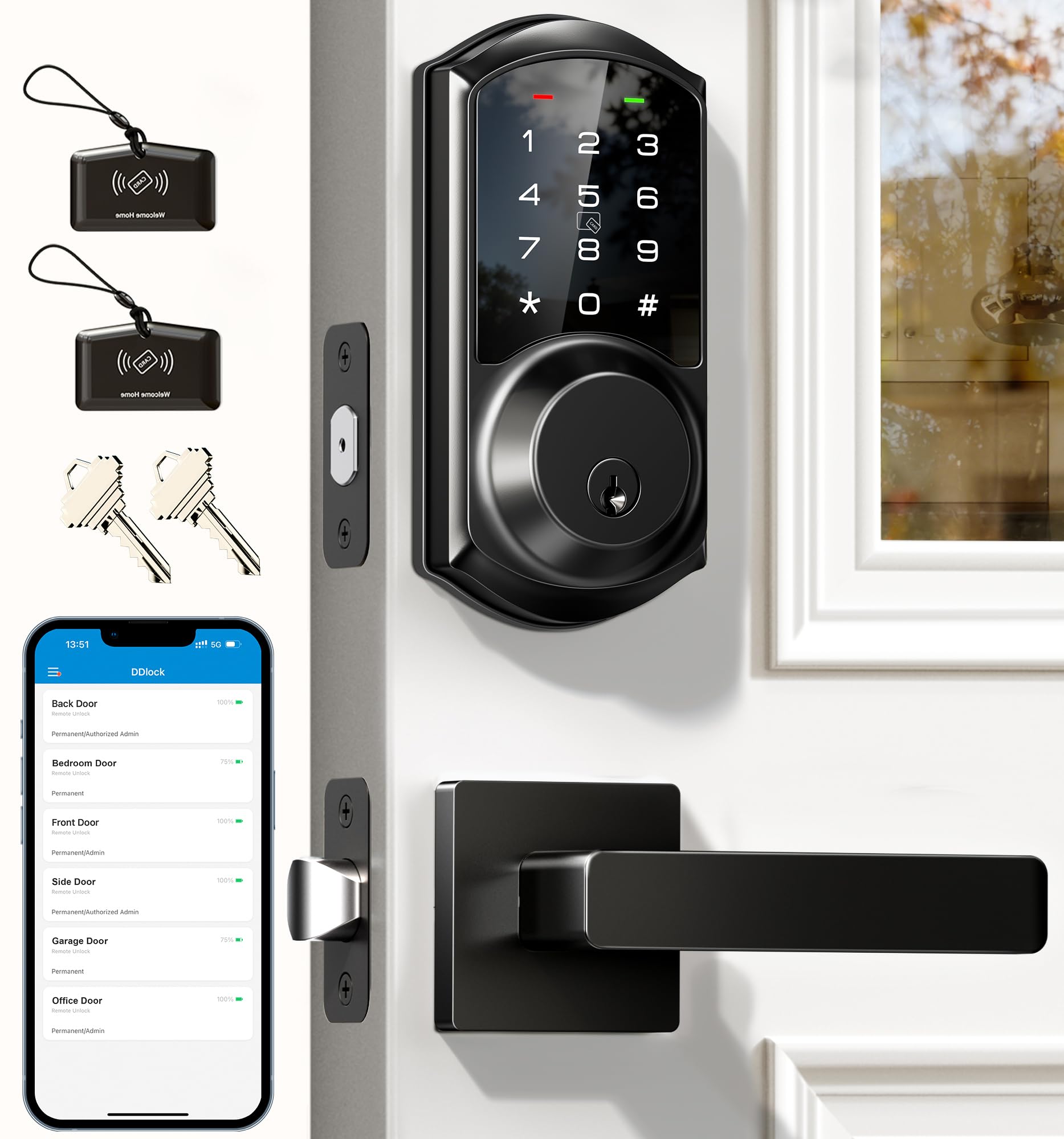 Veise VE06-L front door lock with lever handle for keyless entry and quick access