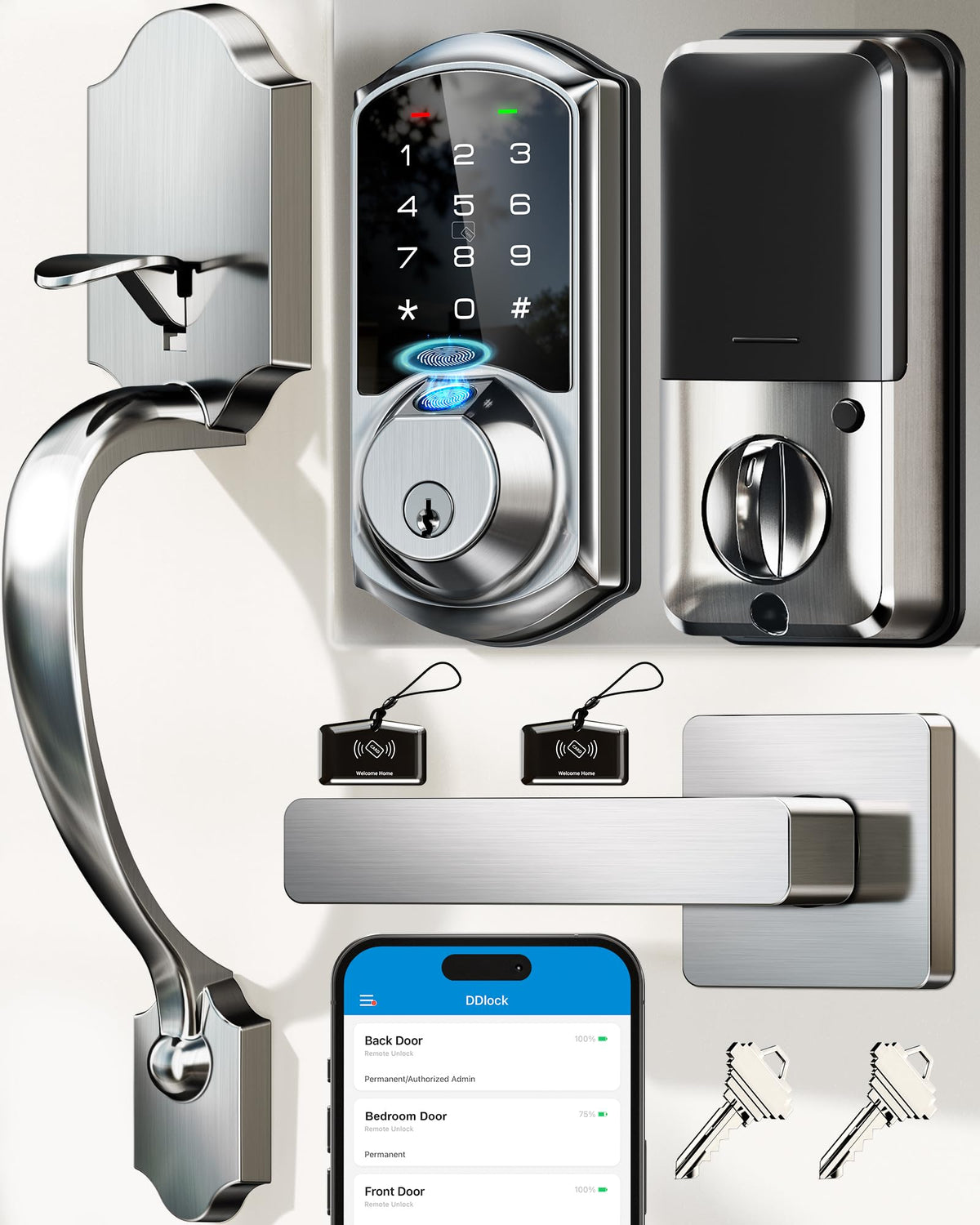 Veise VE07-H fingerprint lock on the front door with seamless handle integration for quick access
