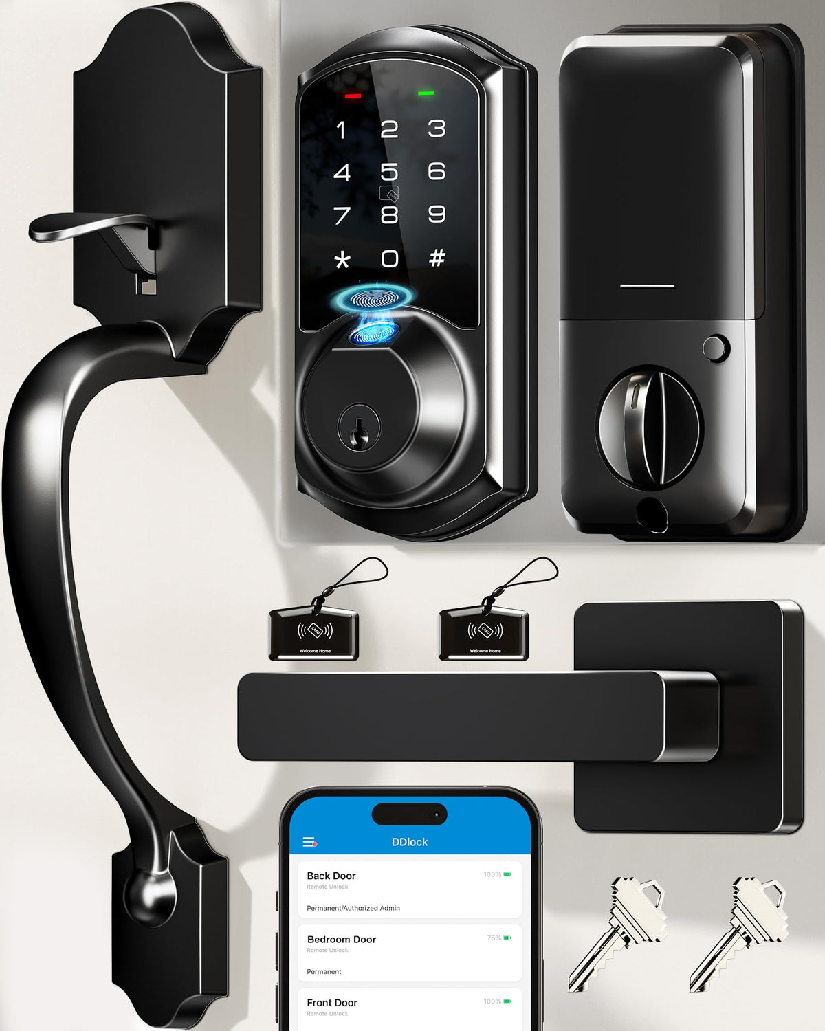 Veise VE07-H fingerprint unlock on a matte black handle-set for instant access