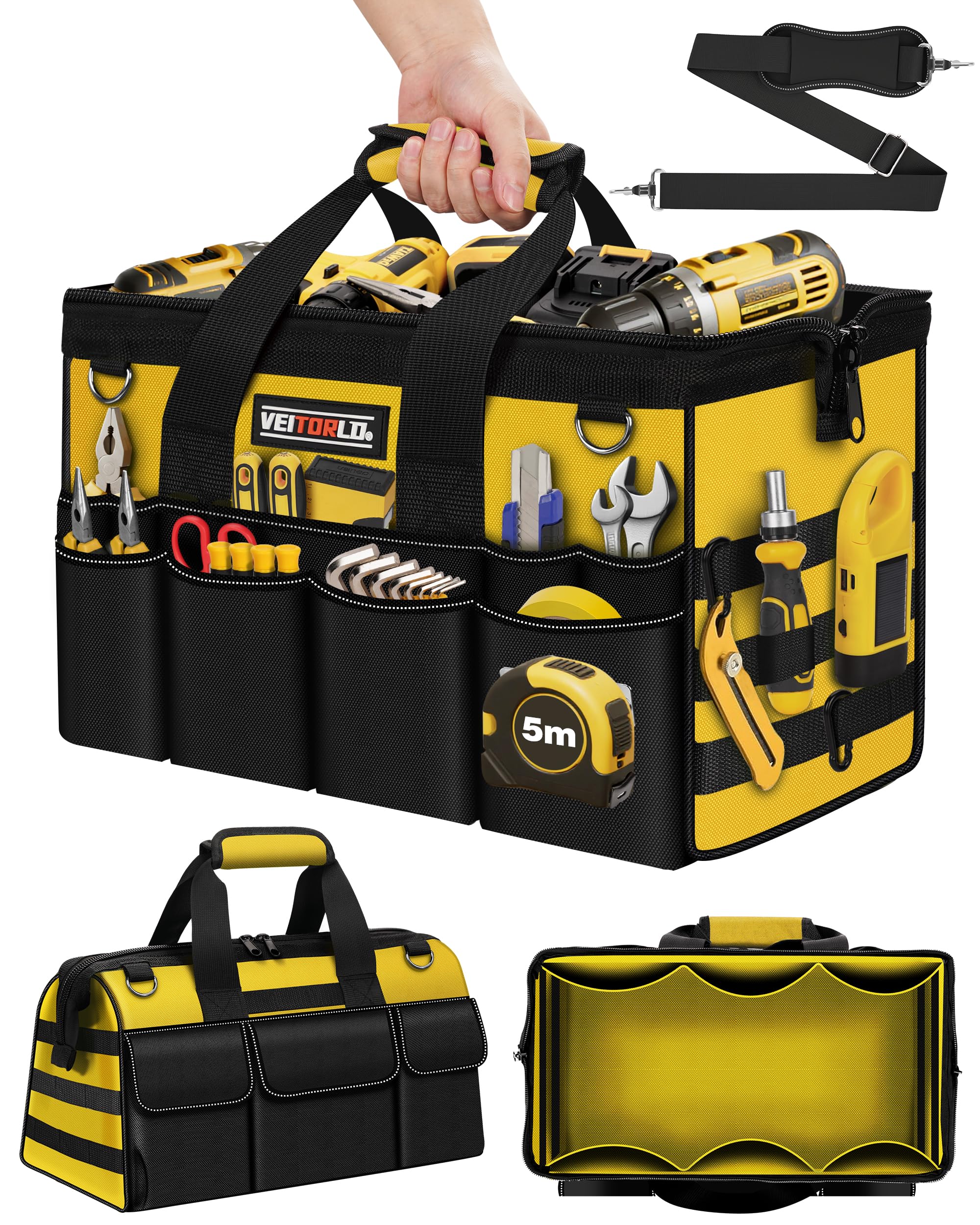 Veitorld 16-inch tool bag front view for easy access on busy job sites.