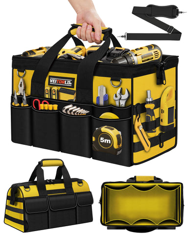 Veitorld 16-inch tool bag front view for easy access on busy job sites.