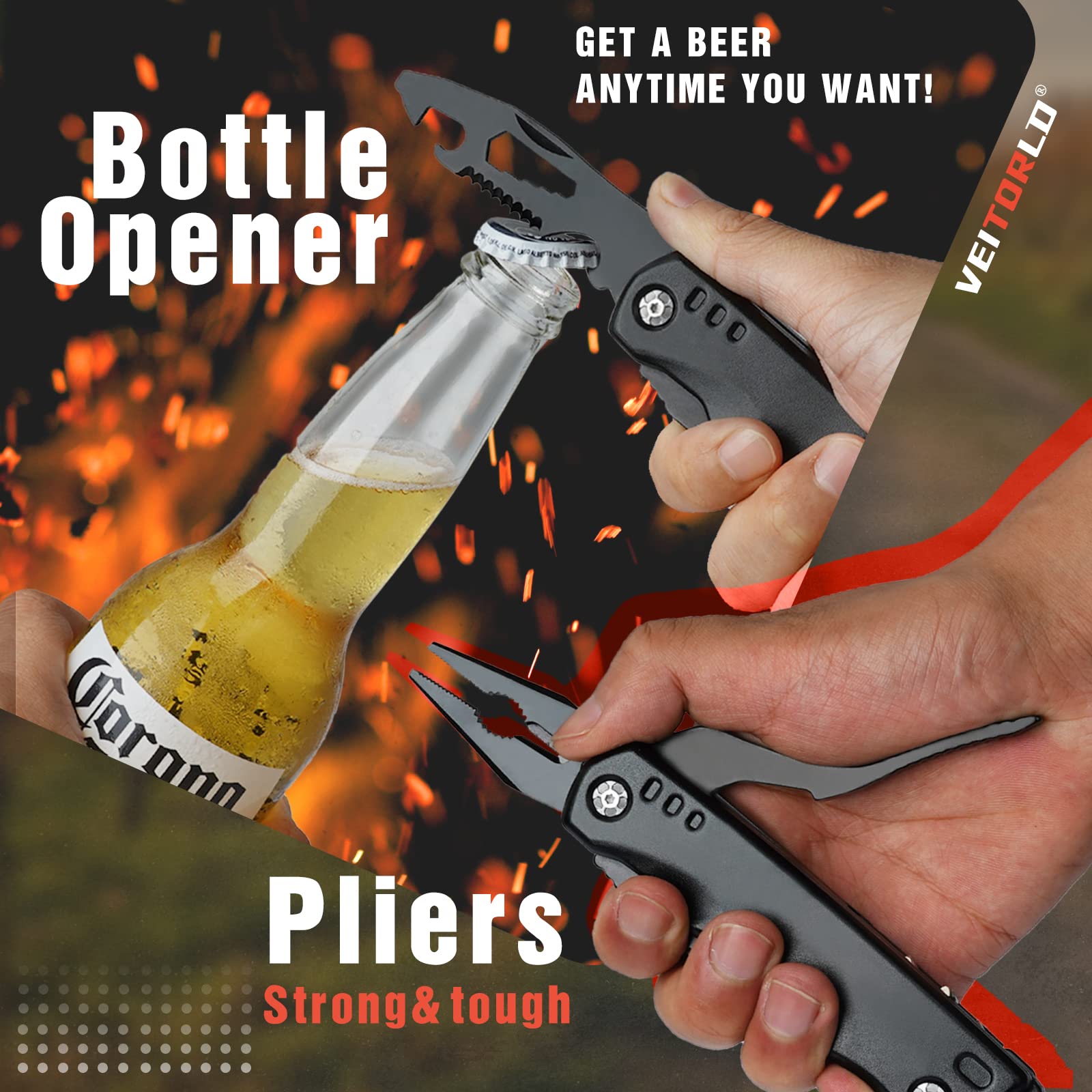Veitorld belt pouch keeps multitool secure during activities.