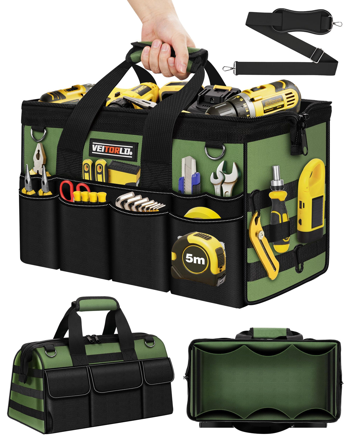 Veitorld Heavy Duty Tool Bag 16-Inch with wide opening for quick tool access.