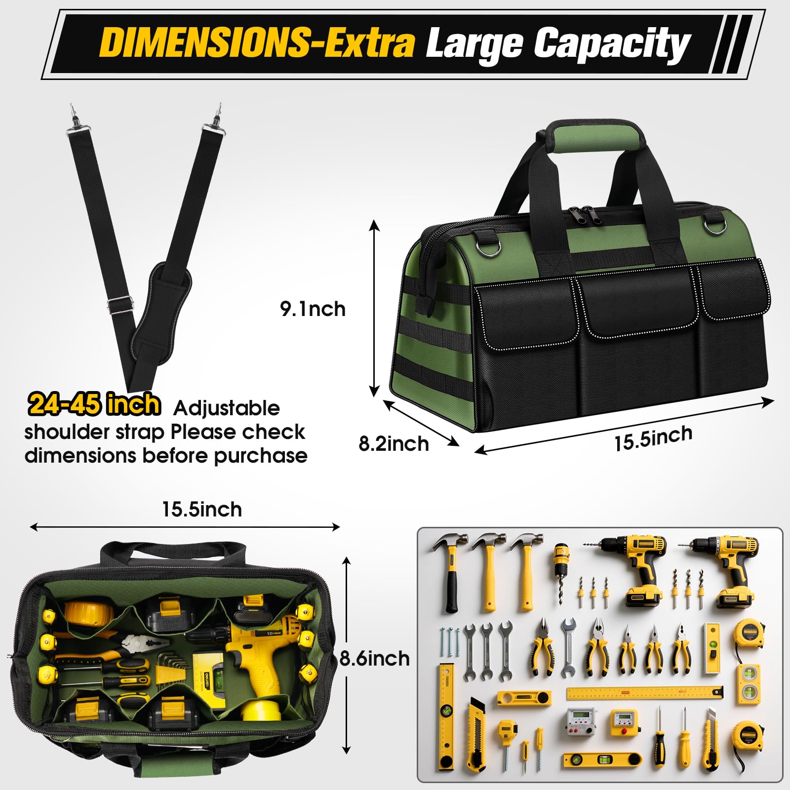 Veitorld tool bag with 19 pockets keeps hand tools organized during projects.