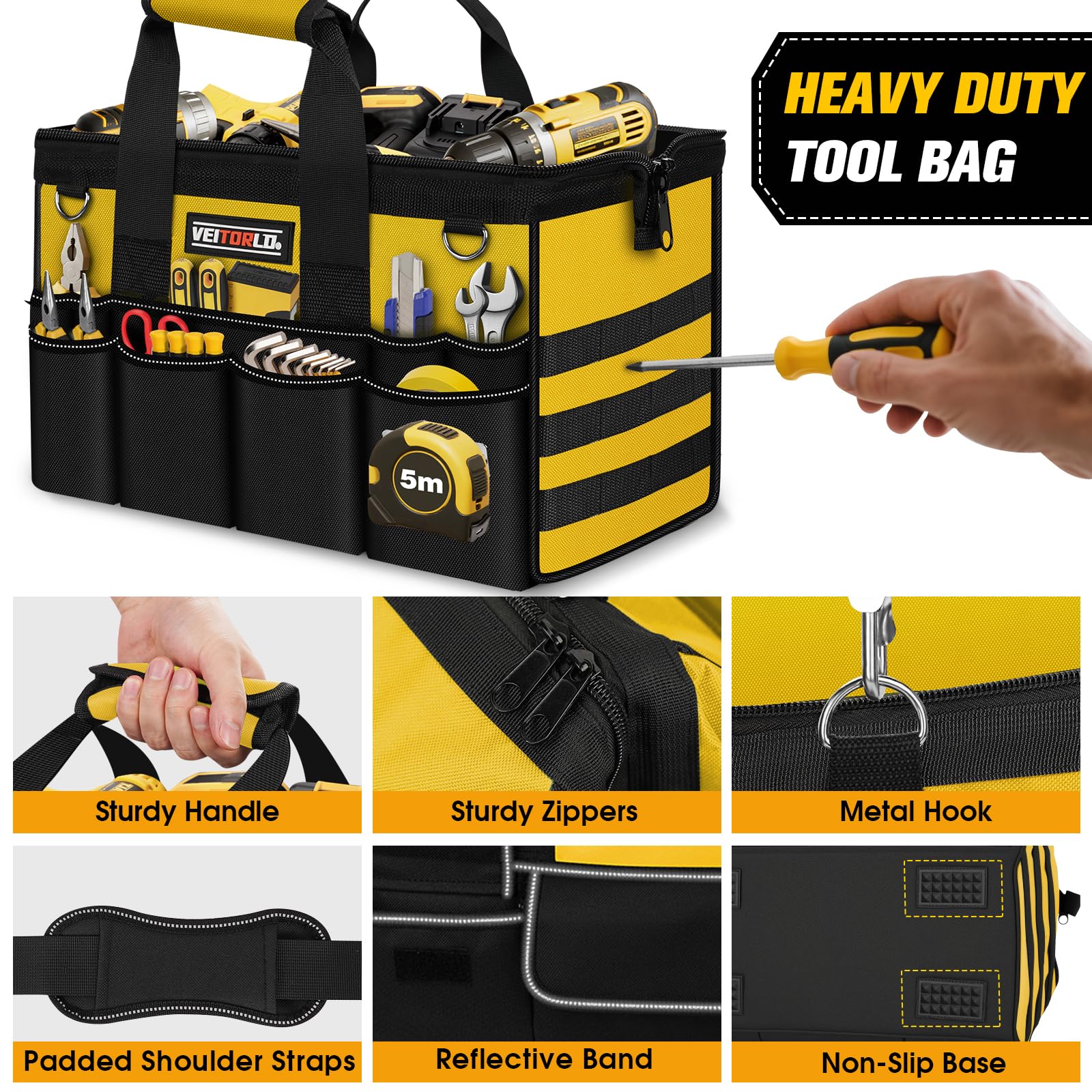 Veitorld heavy-duty stitching ensures durability in tough work environments.