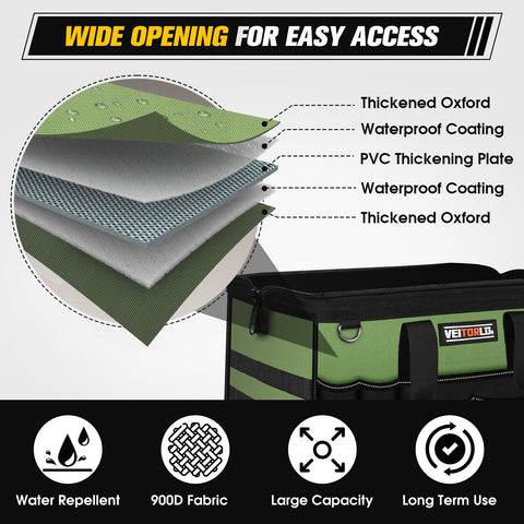 Veitorld bag features non-slip base for stability on slippery workshop floors.