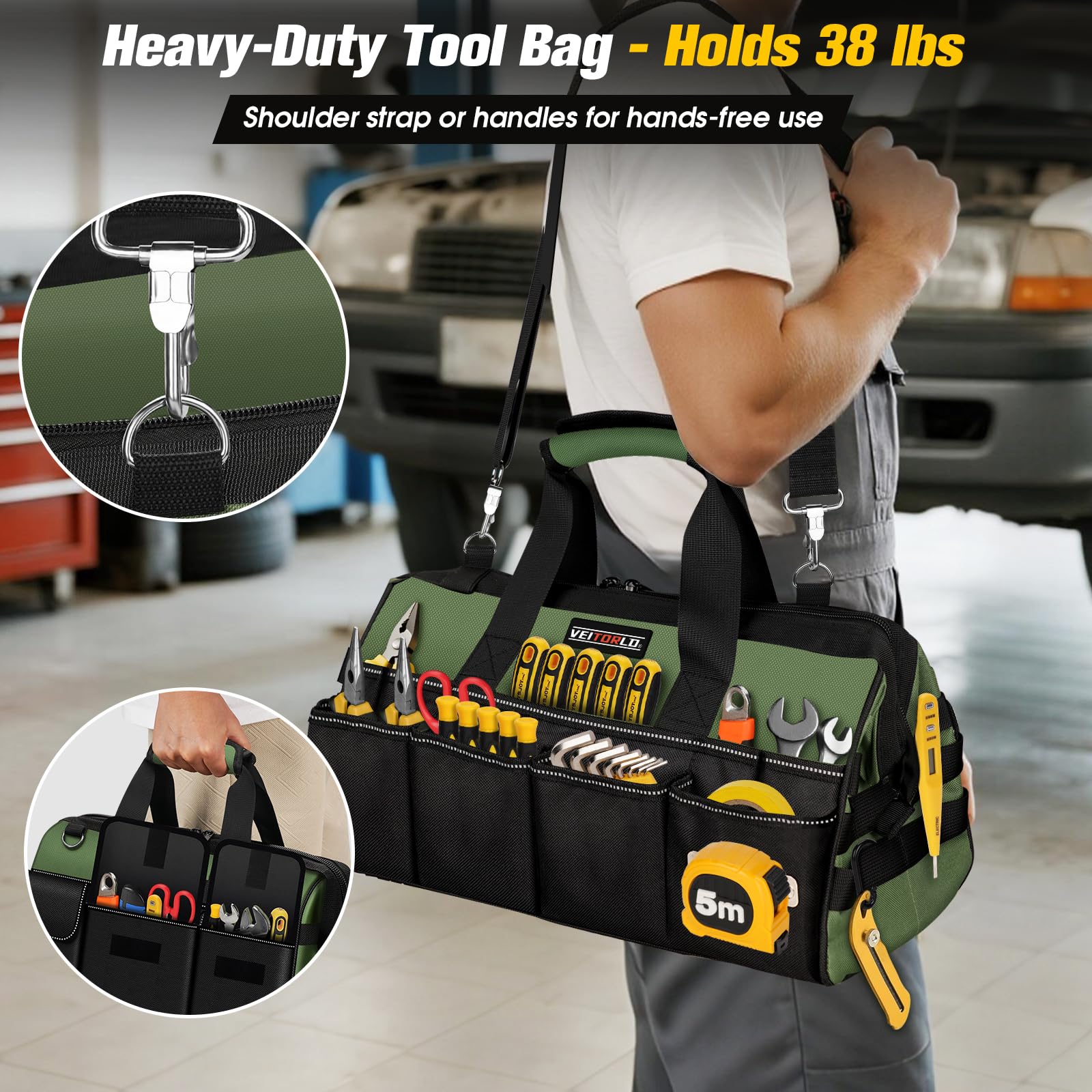 Veitorld professional toolkit bag ideal for electricians, plumbers, and carpenters.