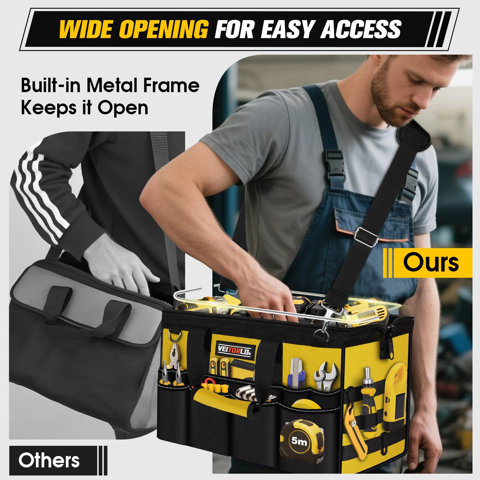 Veitorld wide-mouth opening provides full visibility for quick retrieval.